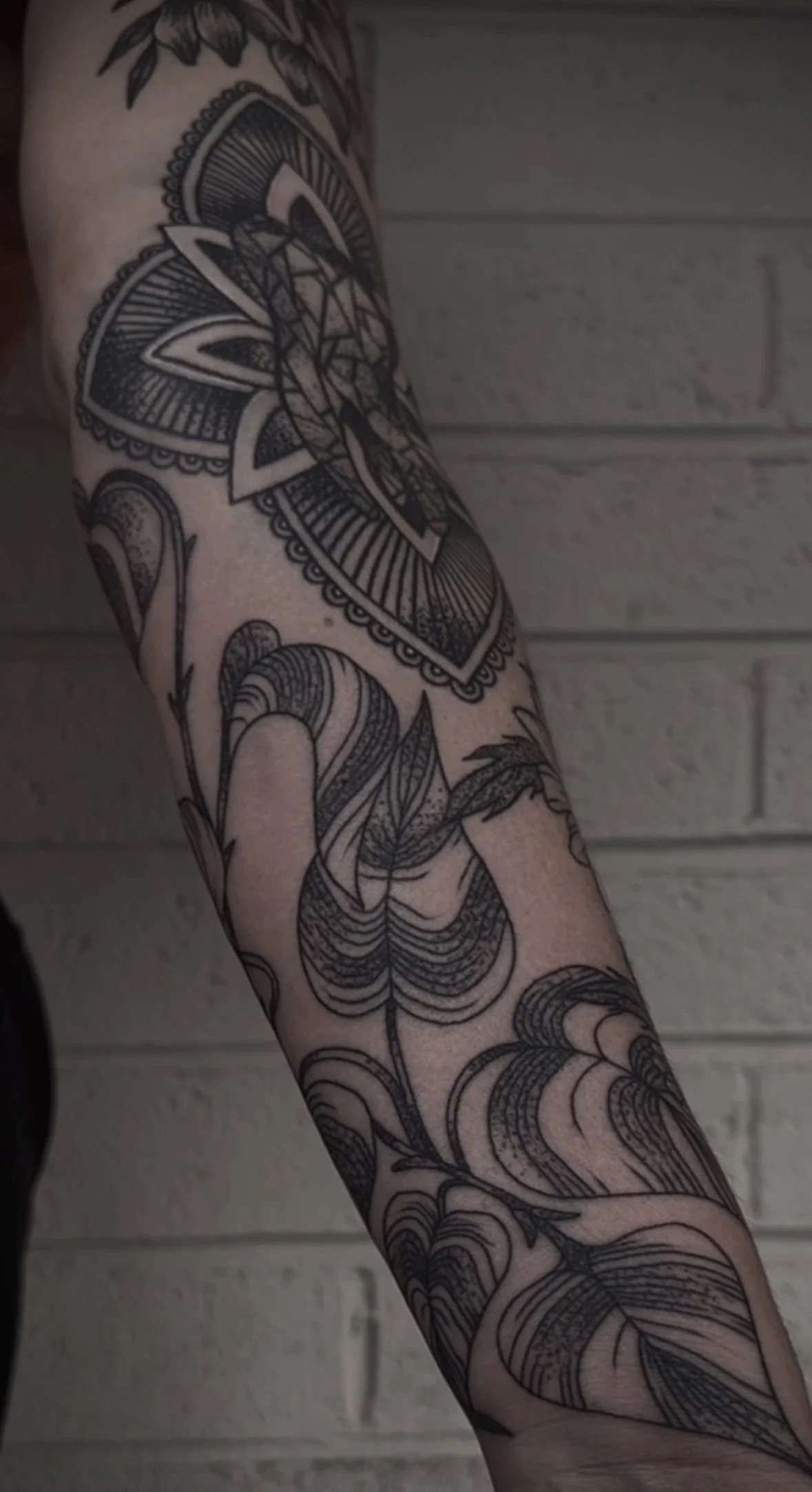 Morgan @Morgangatekeeper black and gray Ornamental Tattoo done at Dame of the West in Scottsdale, Arizona.