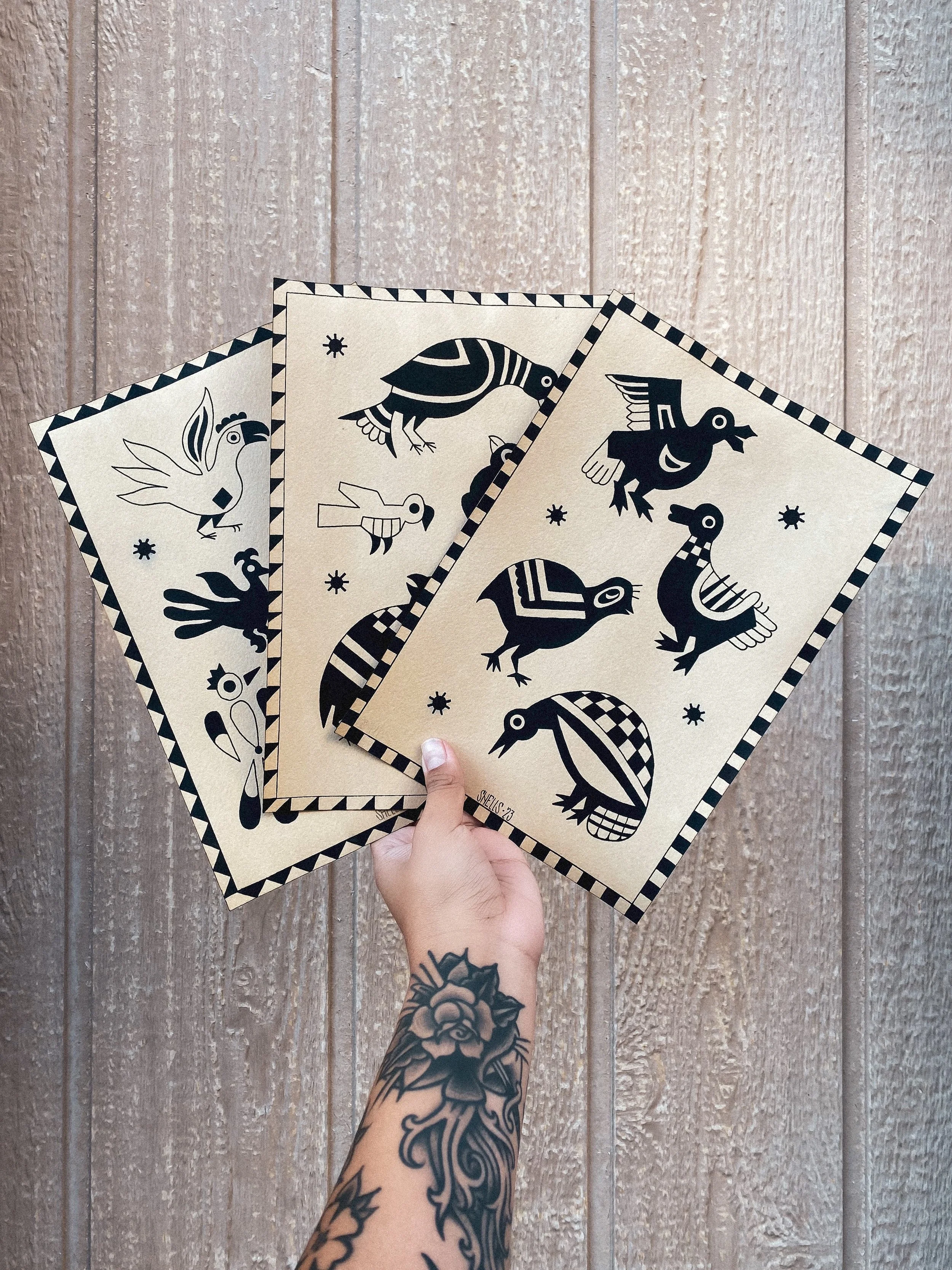 Shelly Benally @imcasterr original bird trio flash paintings.jpeg