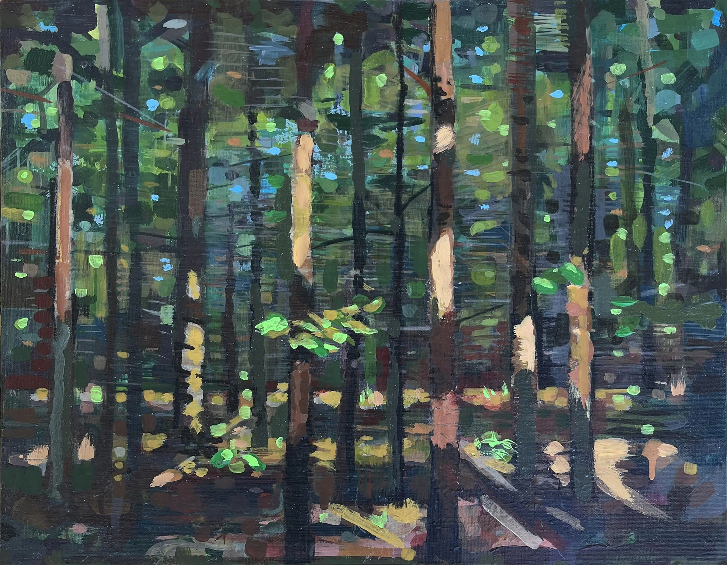 "Tall Timbers" 
18x14" 
Acrylic on panel  