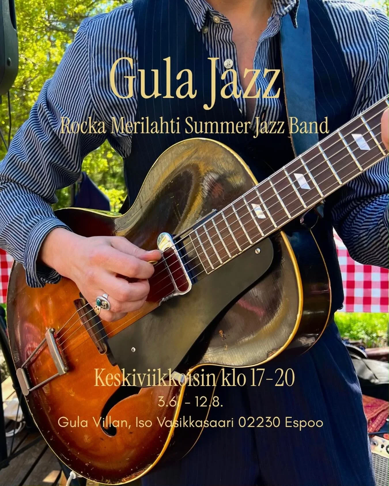 🎷 GULA JAZZ 🌊

Kes&auml;, meri, jazz ja saariston tunnelma. Voiko keskiviikolta enemp&auml;&auml; toivoa?

Joka keskiviikko Gula Villanin terassilla nautitaan ilmaisesta livemusiikista, kun Rocka Merilahti Summer Jazz Band tuo svengi&auml; Espoon s