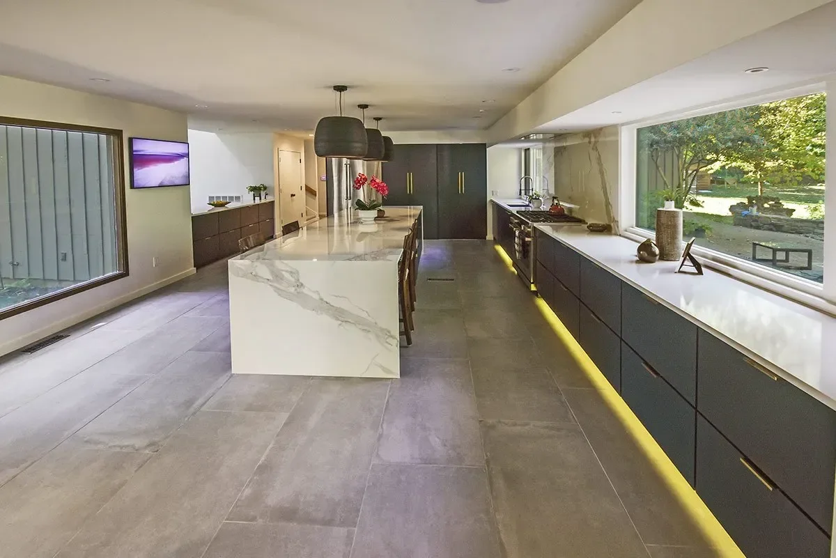 Modern Waterfall Island Kitchen