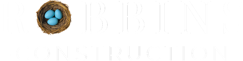 Robbins Construction white logo for a Germantown, TN home remodeling and construction company specializing in luxury renovations and custom home remodeling.