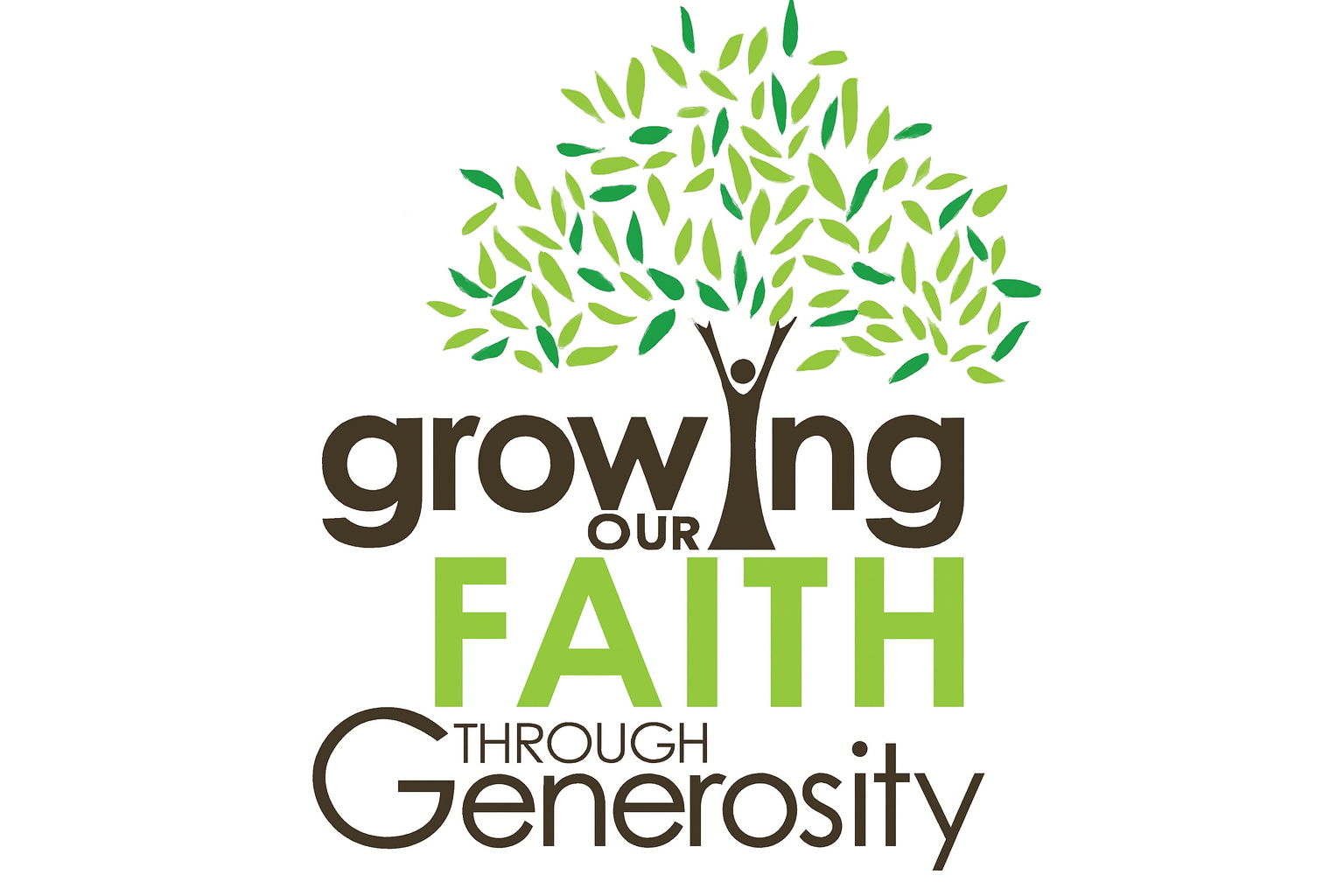 Inspirational quote with a tree illustration reading "Growing Our Faith Through Generosity."