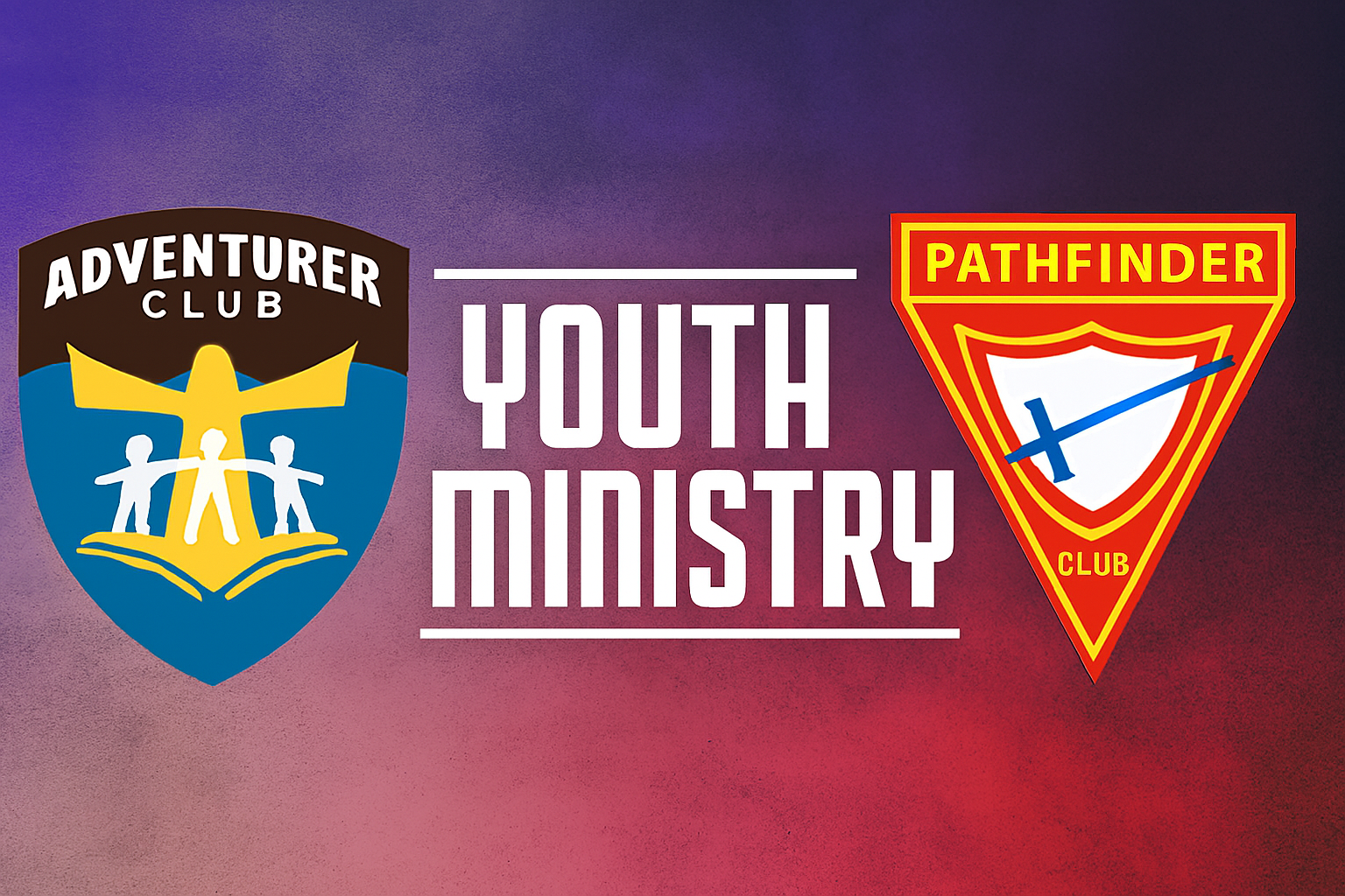 Logos of Adventureer Club and Pathfinder Club with the words Youth Ministry in the center.