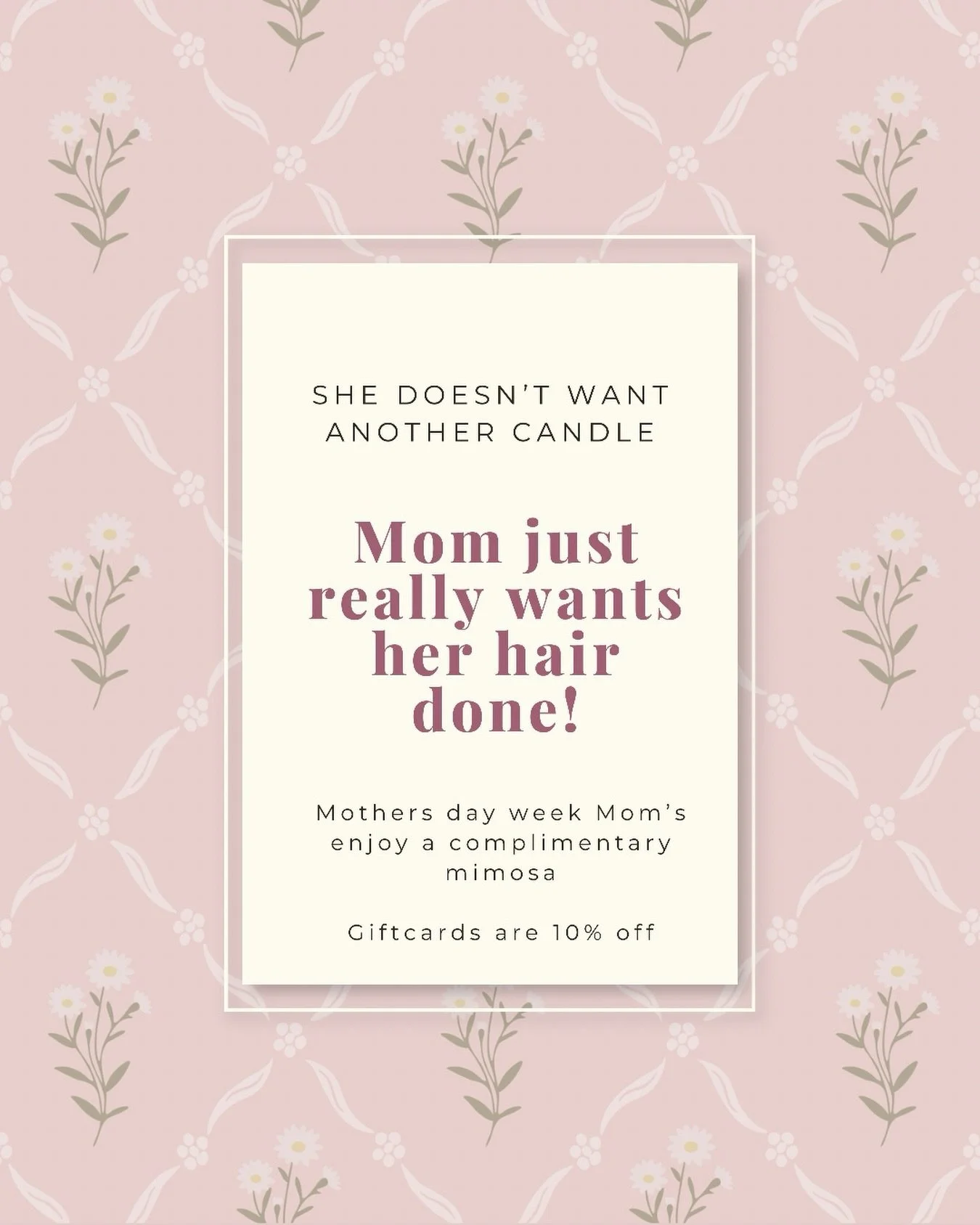 She doesn&rsquo;t want another boring gift&hellip; she wants a reset 💕

This Mother&rsquo;s Day, give her something she&rsquo;ll actually use (and love).

Fresh hair, a lymphatic massage, head-spa, or a custom facial. Basically, a little quiet time,