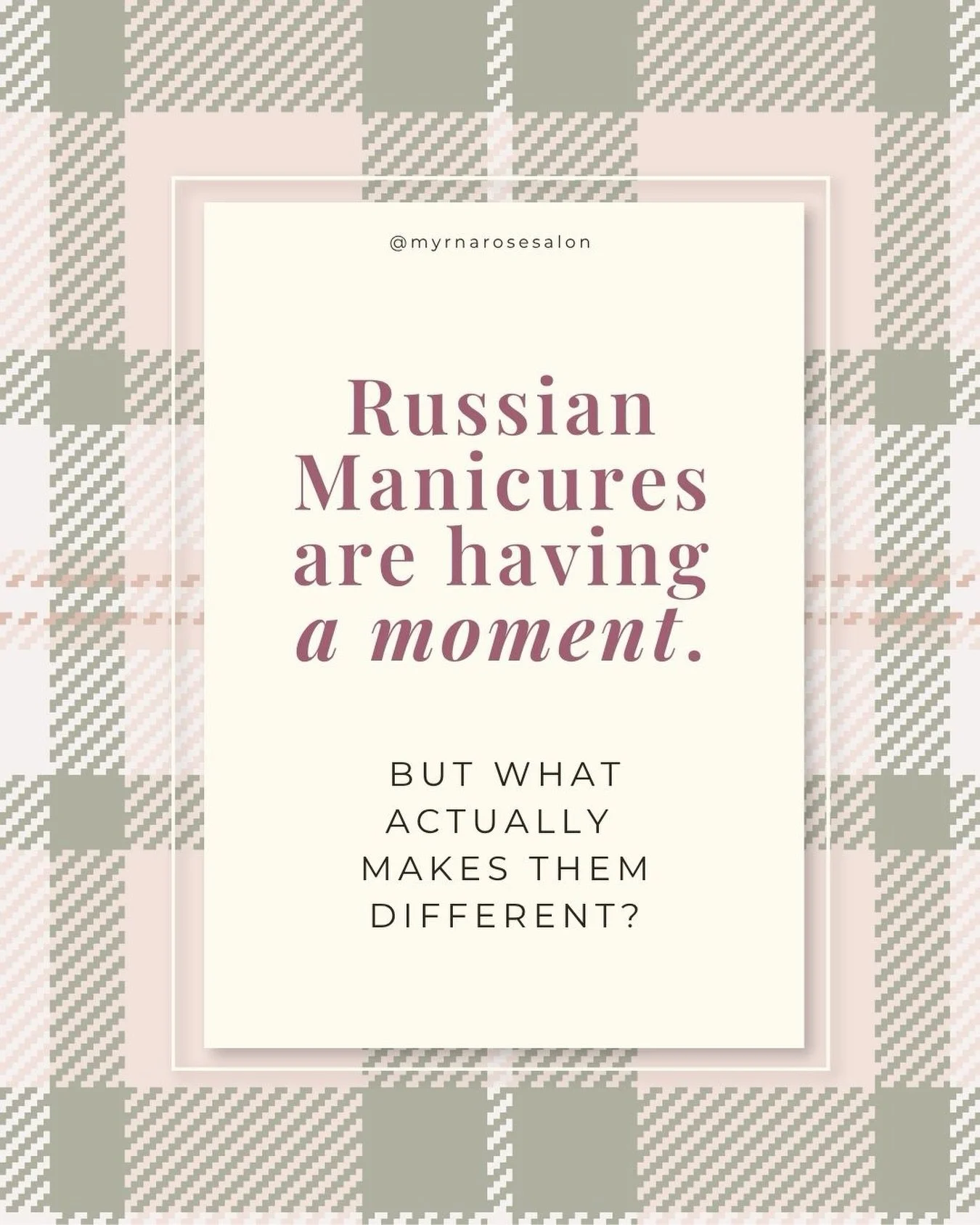 Unlike a traditional manicure, a Russian manicure uses specialized techniques to carefully clean and refine the cuticle area, creating an exceptionally neat finish and allowing polish or gel to be applied closer to the nail fold.

The result?
&mdash;
