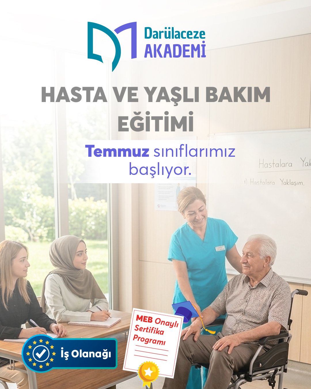 Teorik bilgiyi uygulama ile birleştiren Hasta ve Yaşlı Bakım Eğitimlerimiz başladı.

Dar&uuml;laceze Akademi'de katılımcılar, hasta ve yaşlı bakımına y&ouml;nelik temel yaklaşımları uygulamalı eğitimlerle &ouml;ğrenirken aynı zamanda mesleki yetkinli