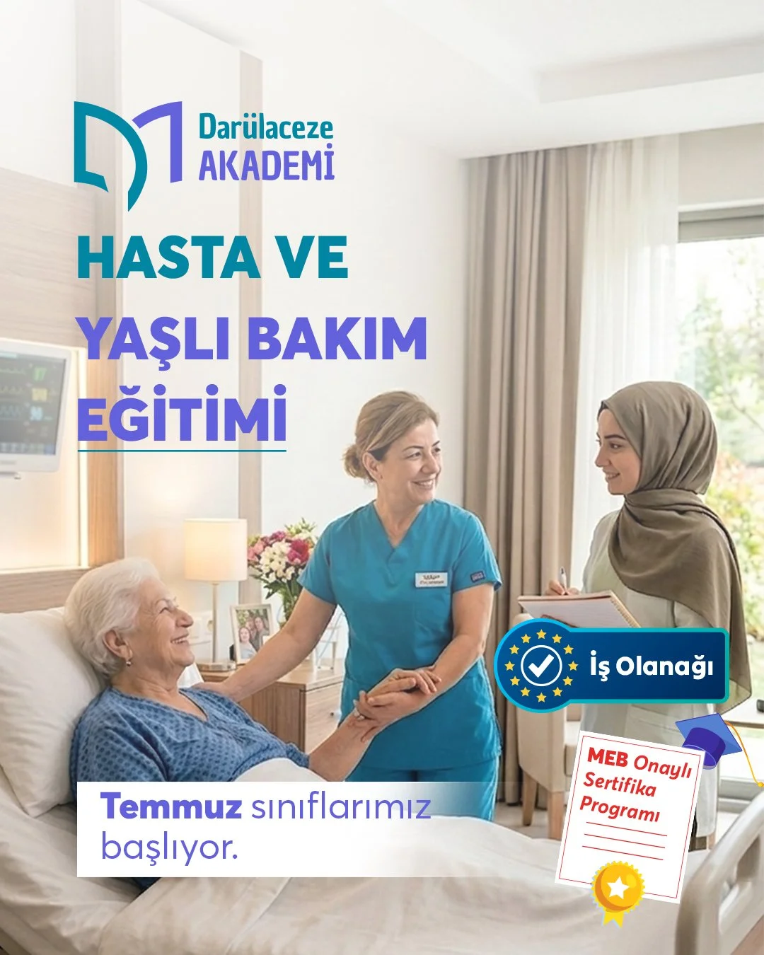 🎓 İnsan hayatına dokunan anlamlı bir meslek edinmek ister misiniz?

Dar&uuml;laceze Akademi Hasta ve Yaşlı Bakım Eğitimi ile bakım s&uuml;re&ccedil;lerinde ihtiya&ccedil; duyulan bilgi ve uygulamaları alanında uzman eğitmenlerden &ouml;ğrenebilirsin