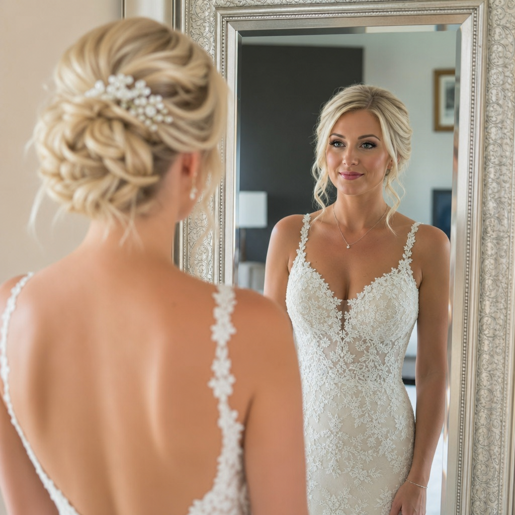 Bride looking in mirror Project 42