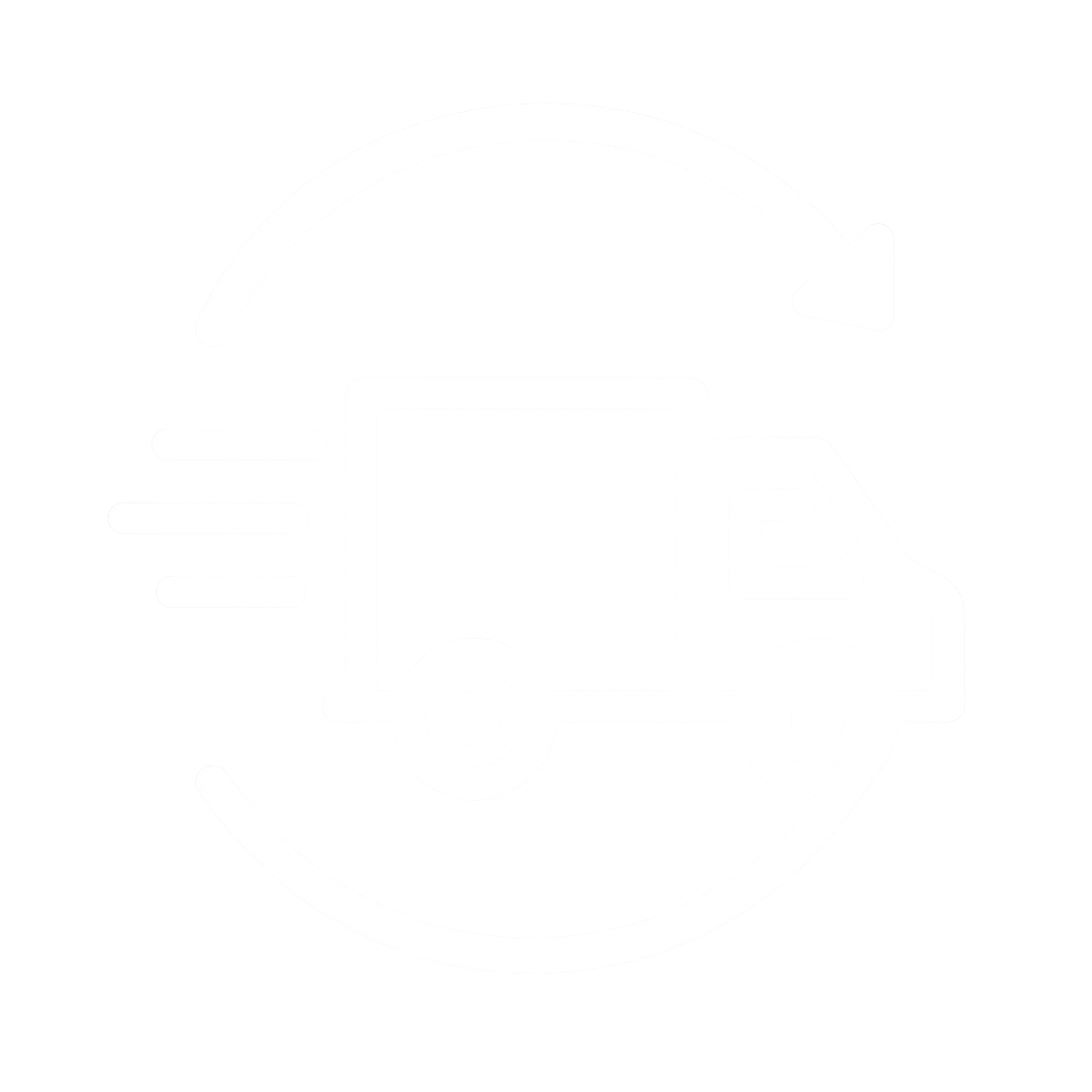 Icon of a delivery truck moving quickly with a curved arrow above it, indicating fast or express delivery.