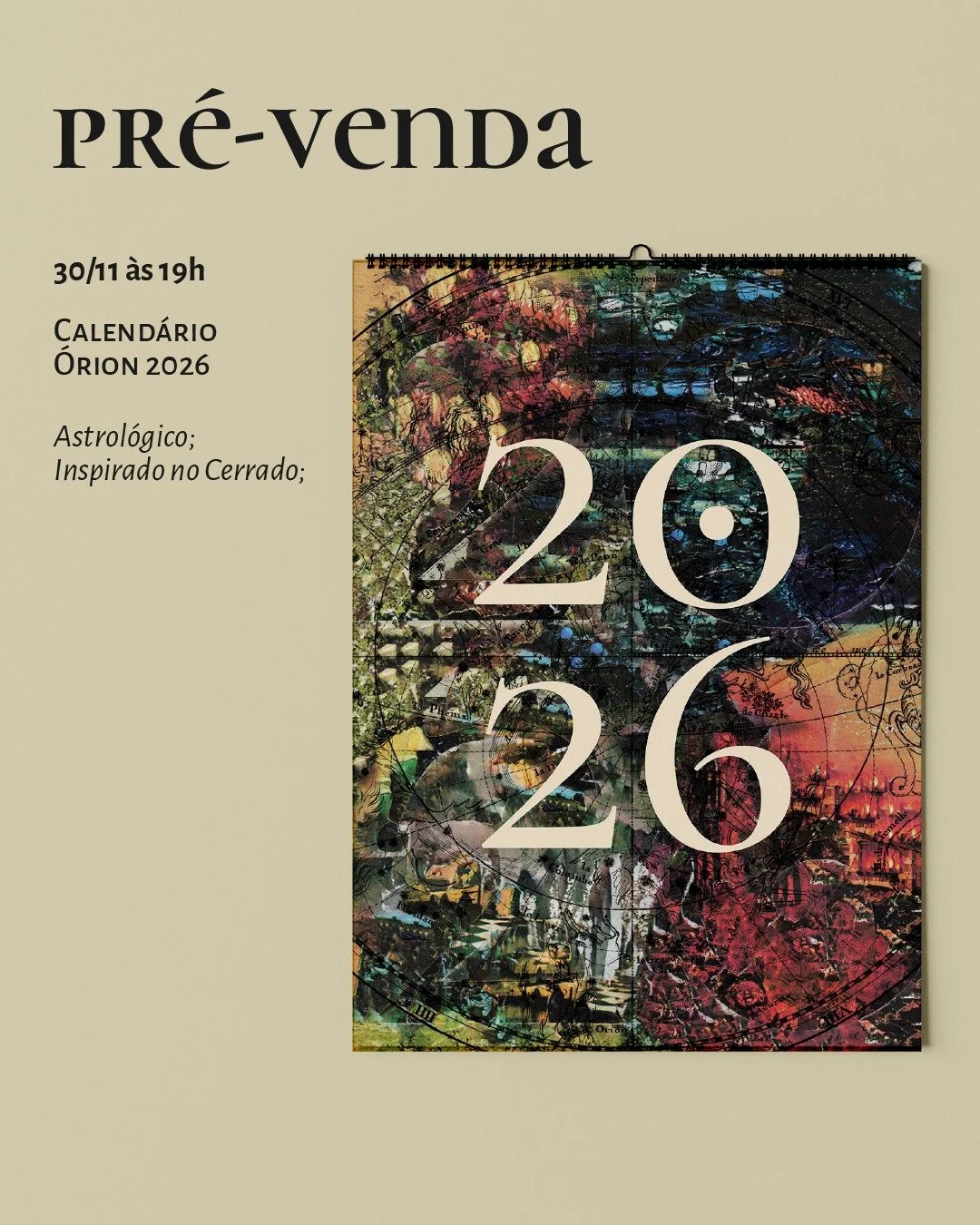 💫 pr&eacute;-venda: calend&aacute;rio &oacute;rion 2026 

hoje 30/11 &agrave;s 19h! 
ative as notifica&ccedil;&otilde;es e aproveite o desconto de pr&eacute;-venda 🔮

#calendario #2026 #astrologia #tarot #cerrado #calendarioastrologico #calendario2