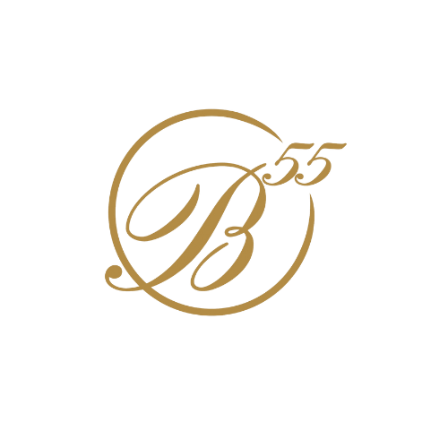 Gold monogram logo with the initials 'DB' and the number '55' on a black background.