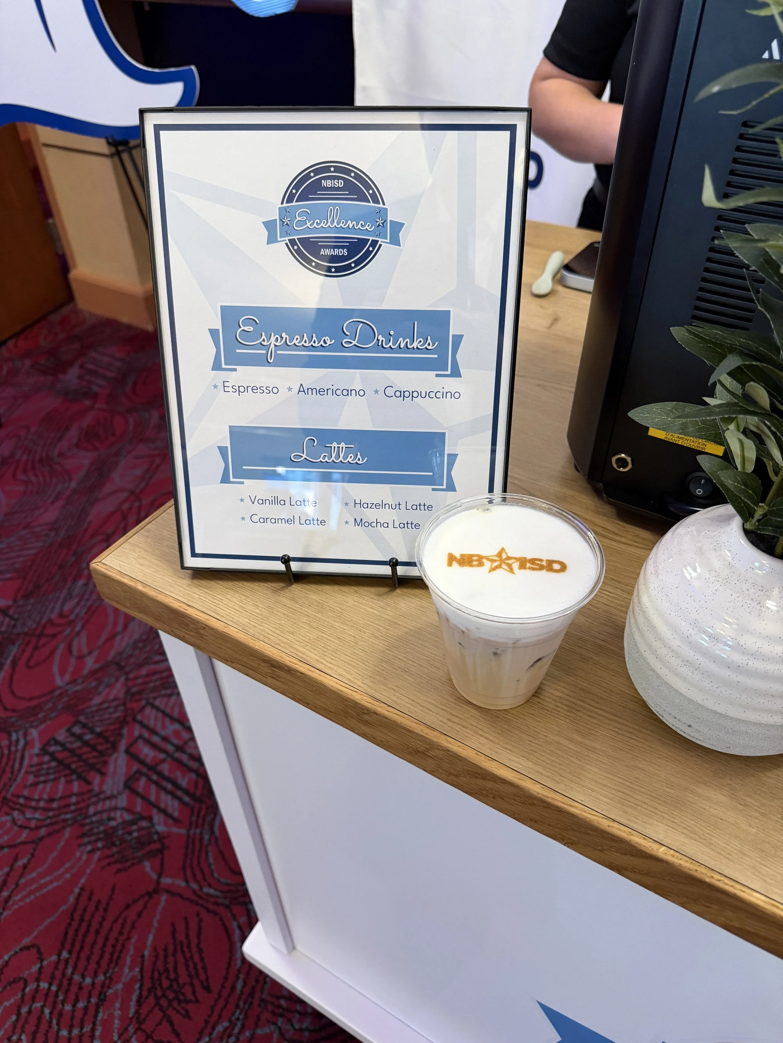custom menu and latte art for nbisd excellence awards corporate event