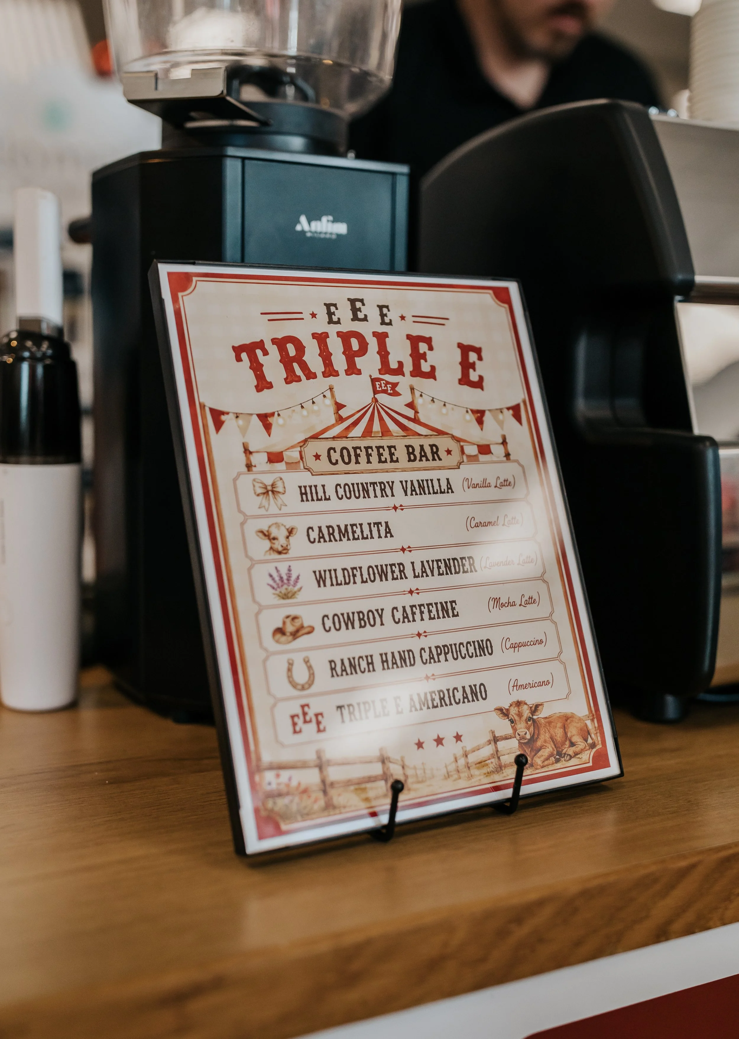 Custom named coffee drinks for grand opening event in cibolo.