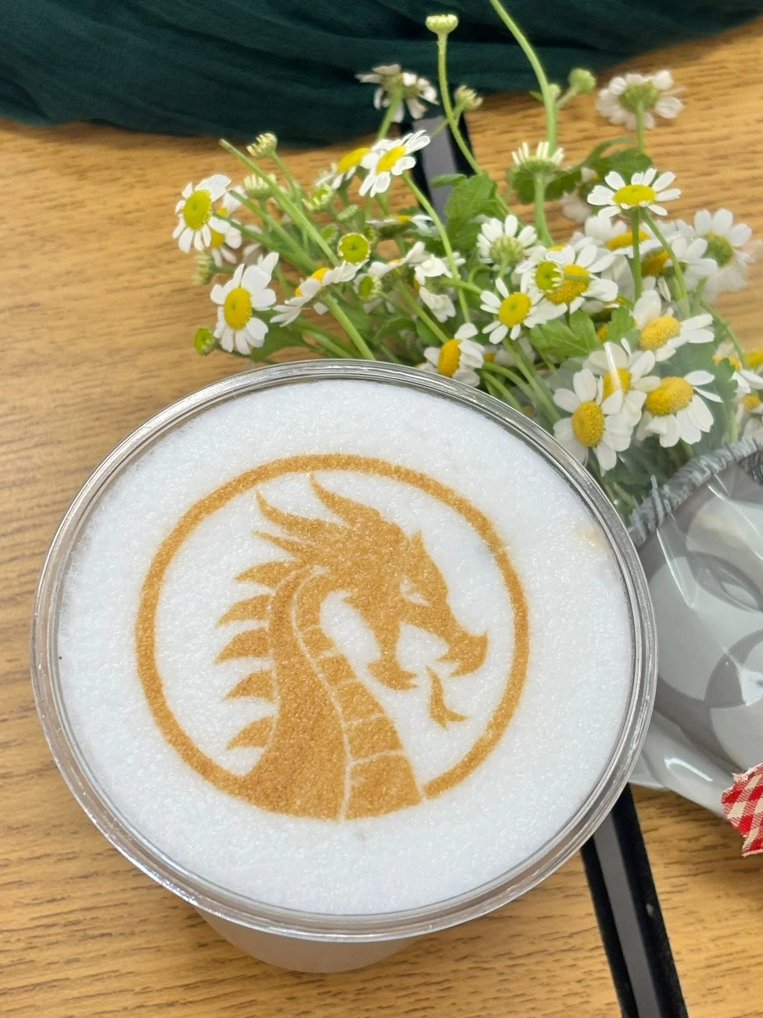 custom latte art on latte for corporate coffee event