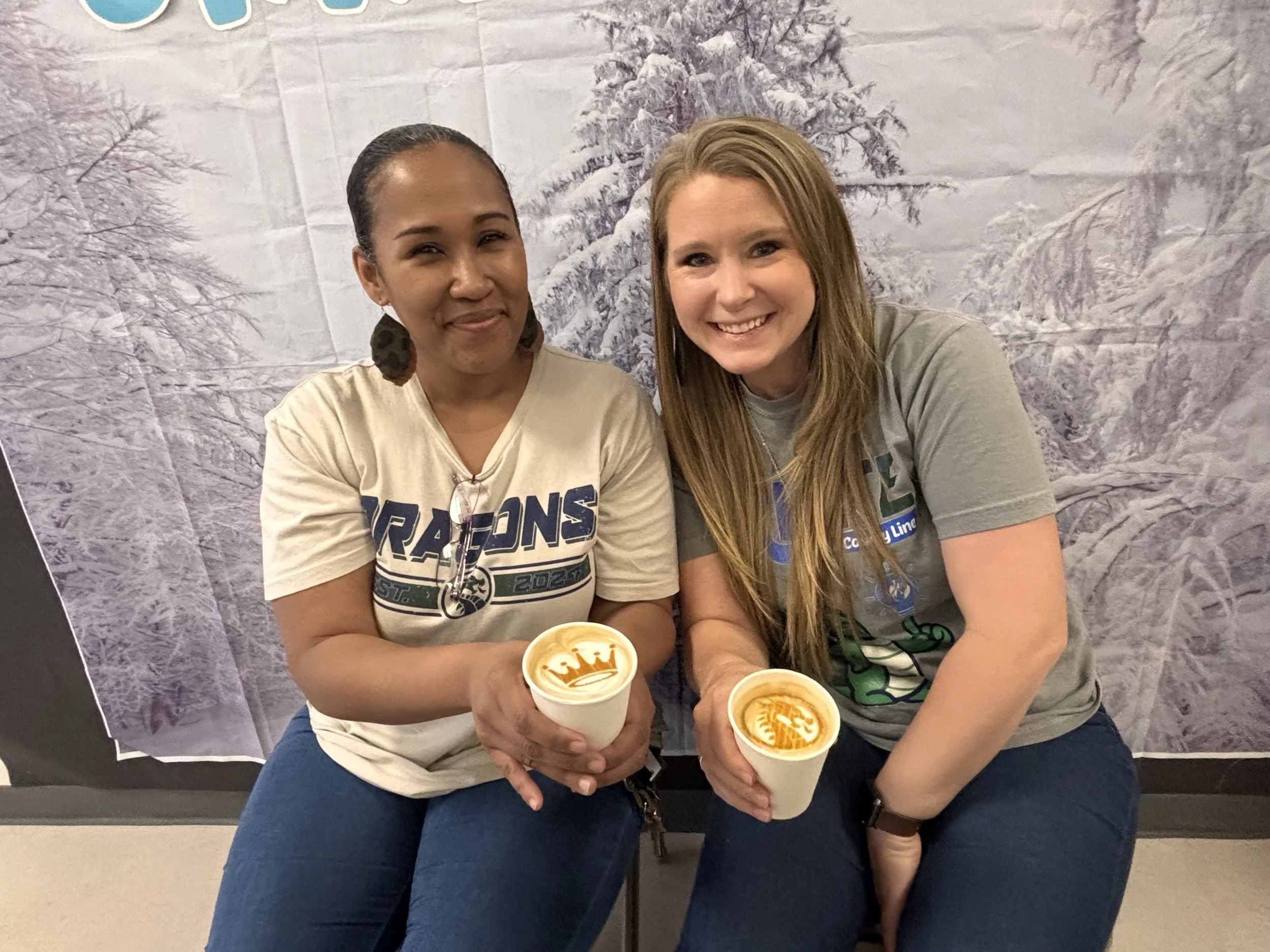 Guests enjoying handcrafted espresso drinks from a San Antonio coffee cart with latte art by 1996 coffee co at a corporate event.