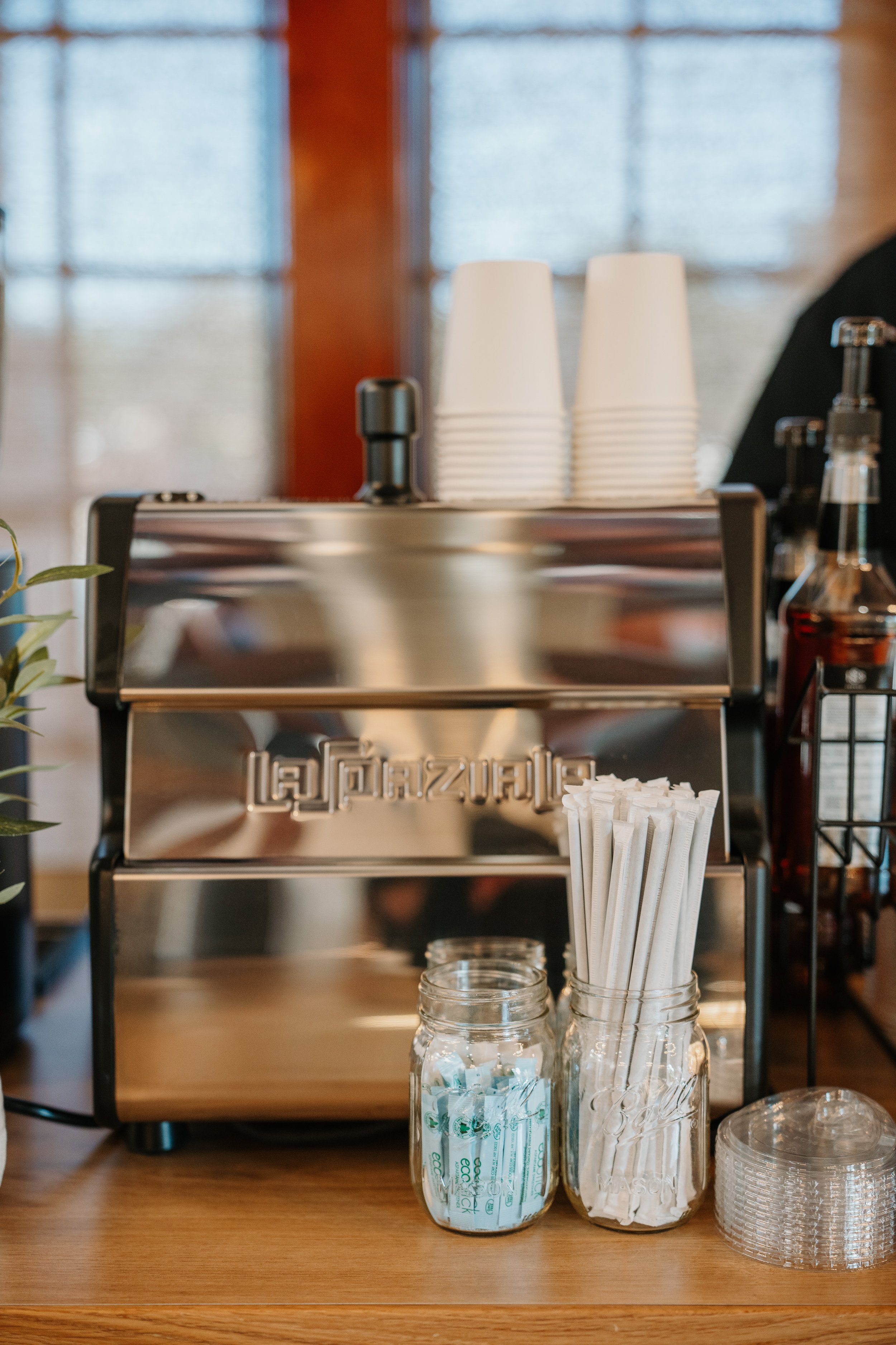 Espresso machine sitting on coffee cart