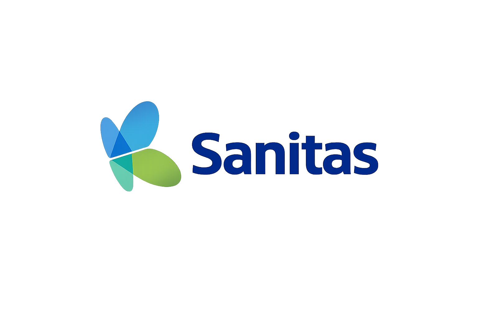 Logo of Sanitas, a healthcare company, featuring a stylized blue, green, and light blue butterfly icon next to the word 'Sanitas' written in blue text.
