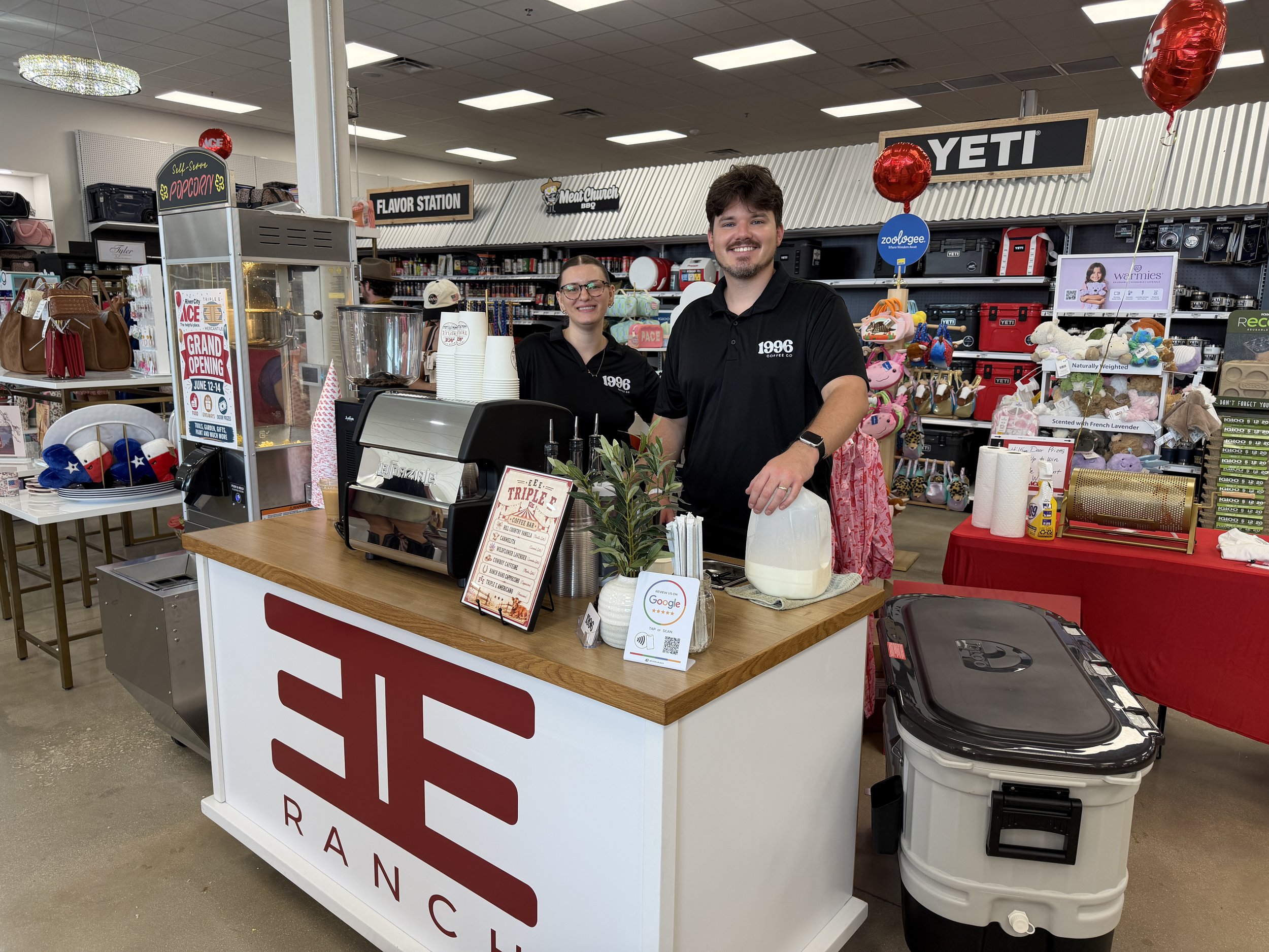 Custom branded coffee cart for gran opening event in san antonio