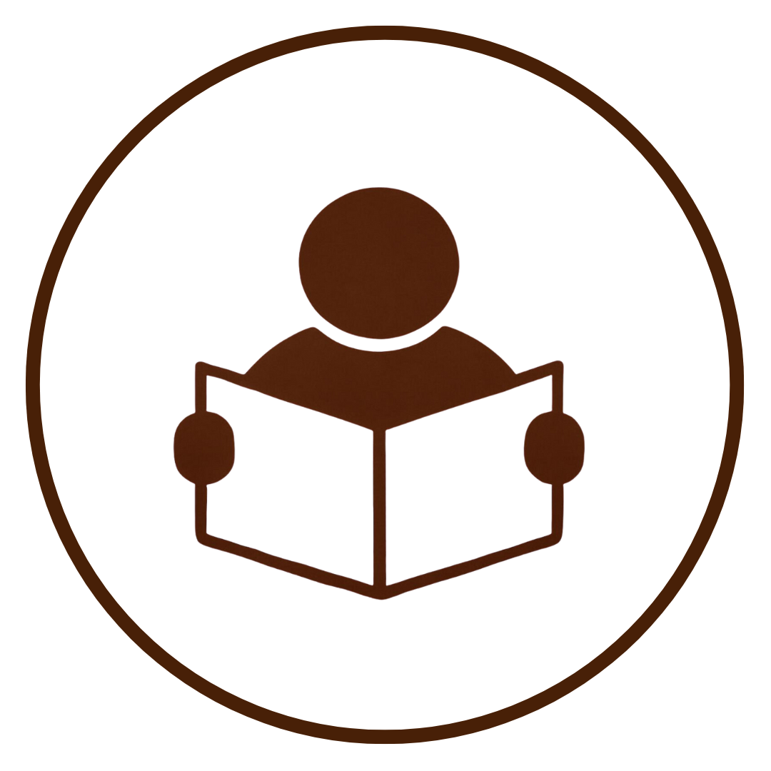 Icon of a person reading a book.