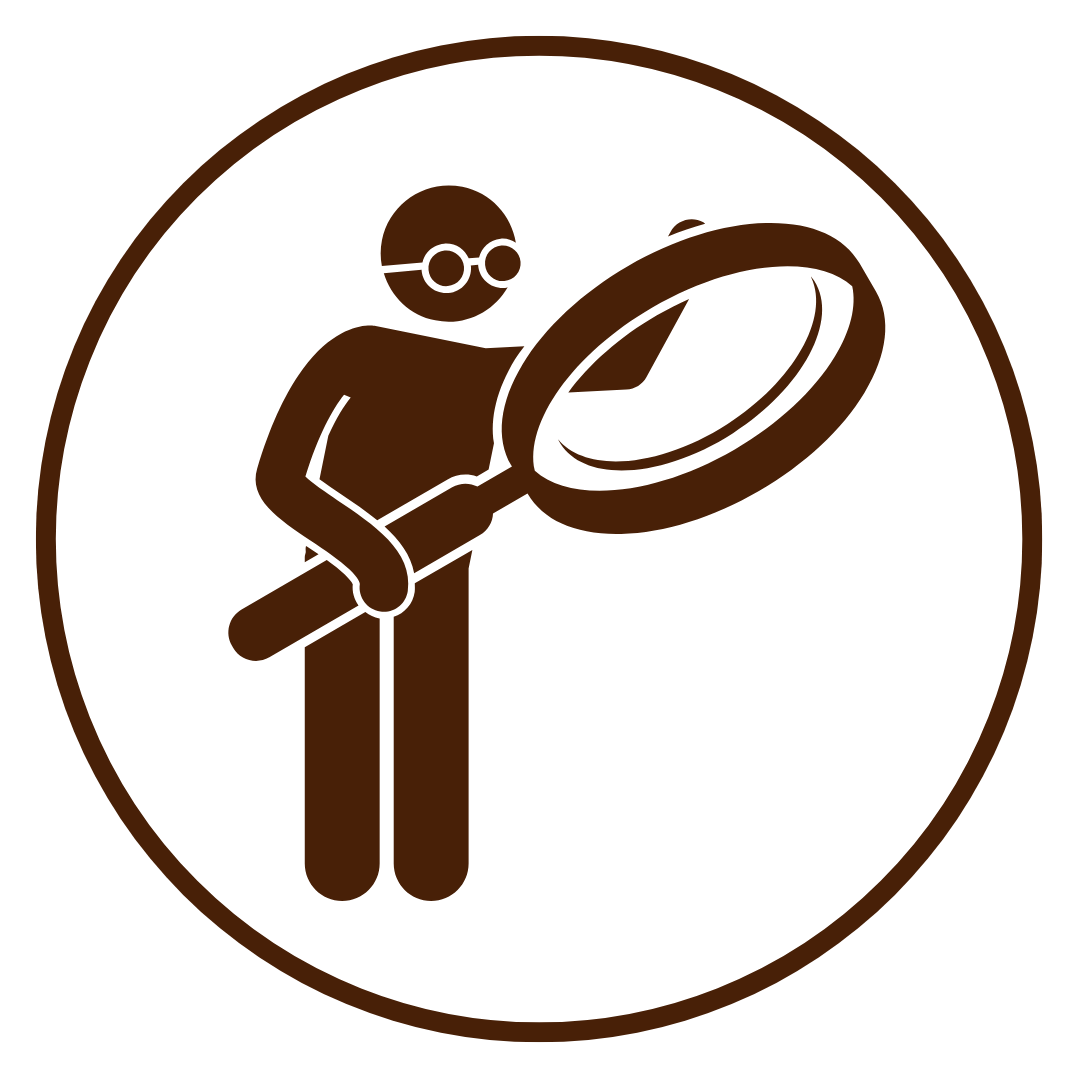Icon of a person with glasses holding a magnifying glass.