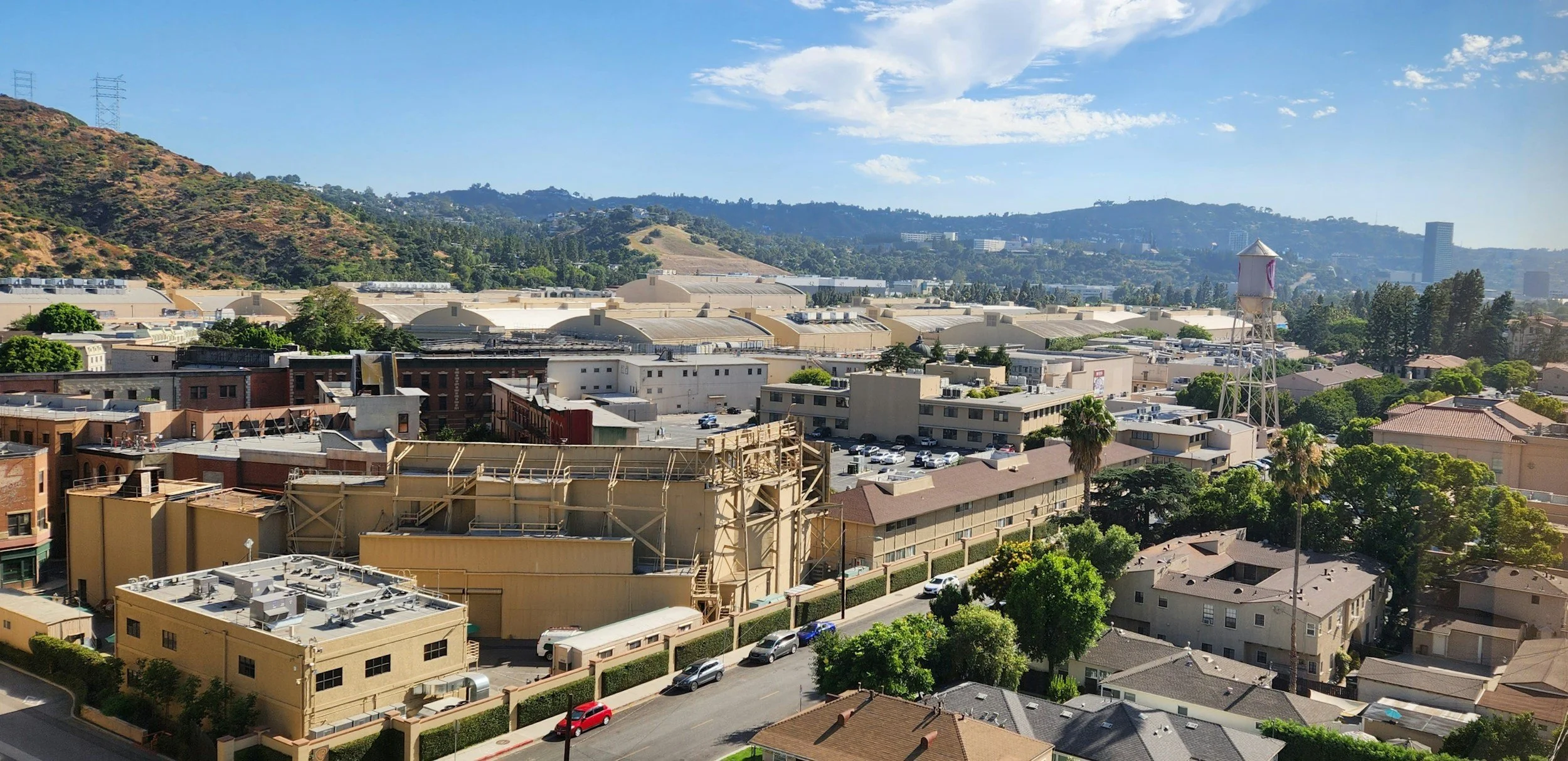 Aerial view of buildings in Burbank, California
