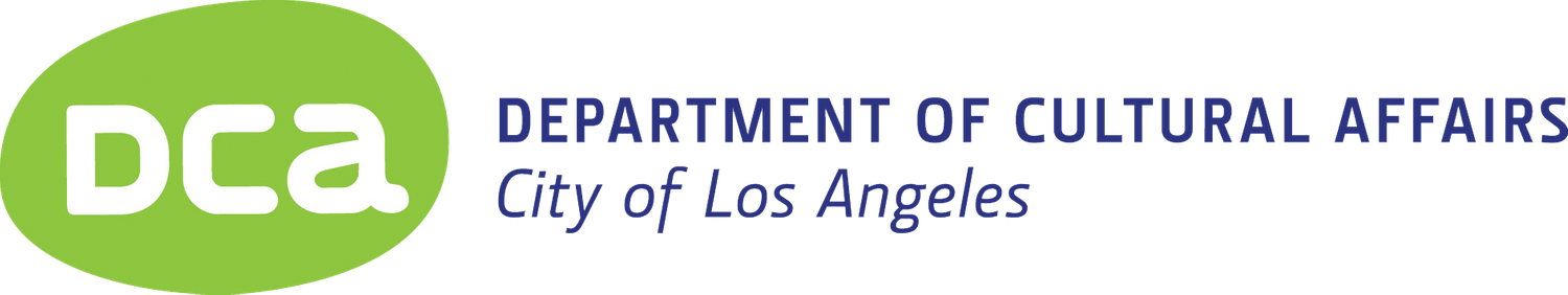 Logo of the Department of Cultural Affairs, City of Los Angeles, with a green oval background and white 'DCA' letters.