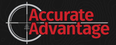 Logo displaying the words 'Accurate Advantage' in red text, with a crosshair target graphic on the left.