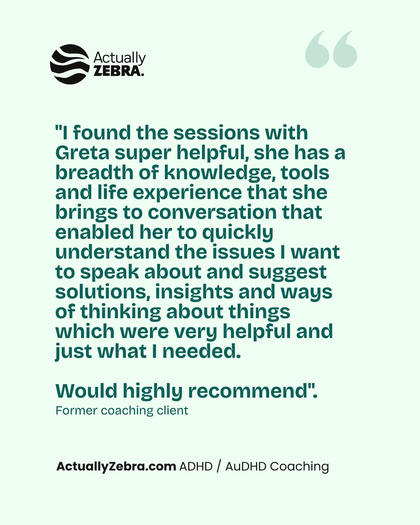 A testimonial from a former coaching client. 

If you'd like to begin ADHD coaching book your free no obligations chemistry call today at ActuallyZebra.com 

What's the best that could happen?

#ADHD #ADHDcoach #ADHDcoaching #neurodiversity