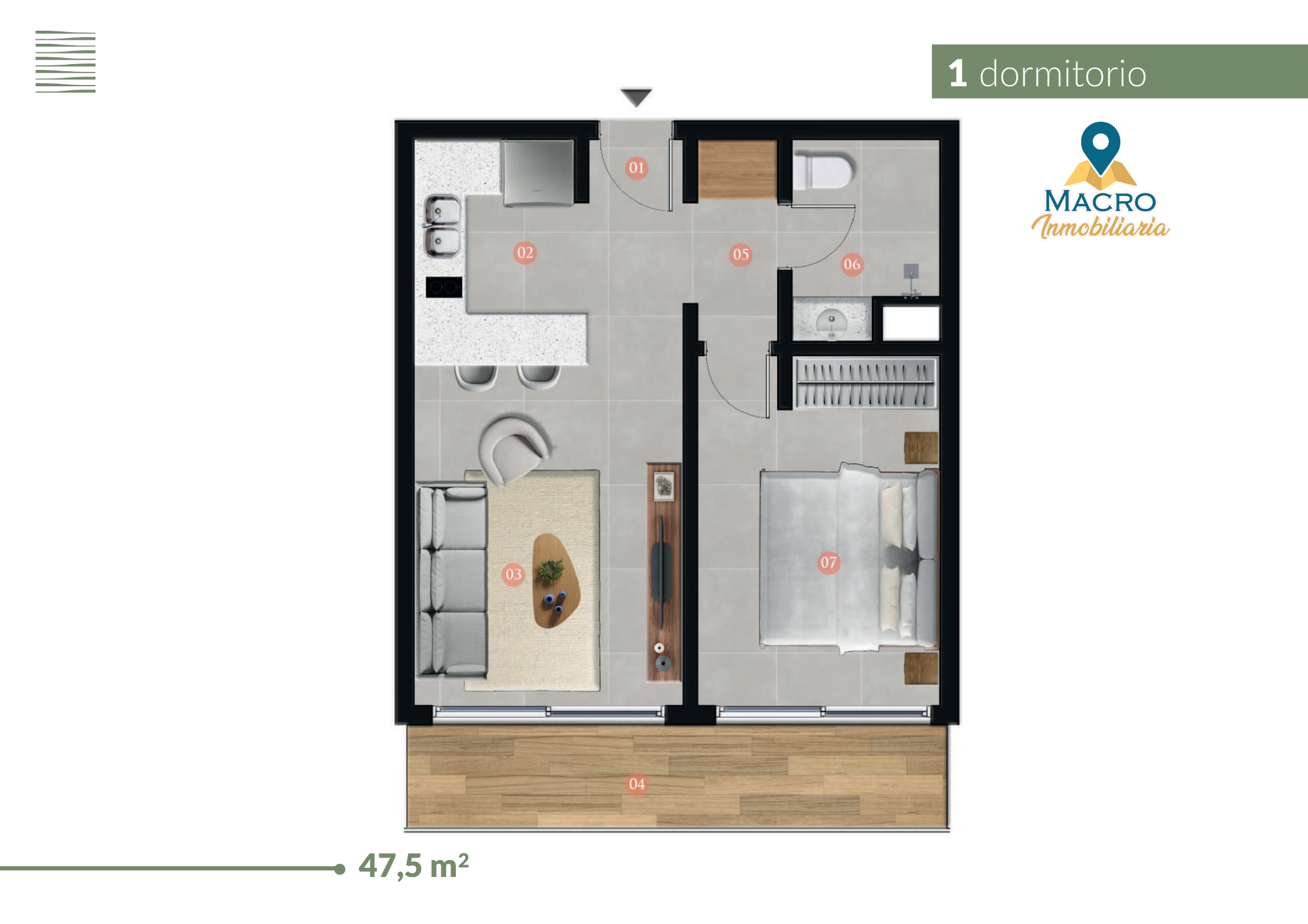 1 Dormitorio - Unidad 1002 - PASEO BOQUERON