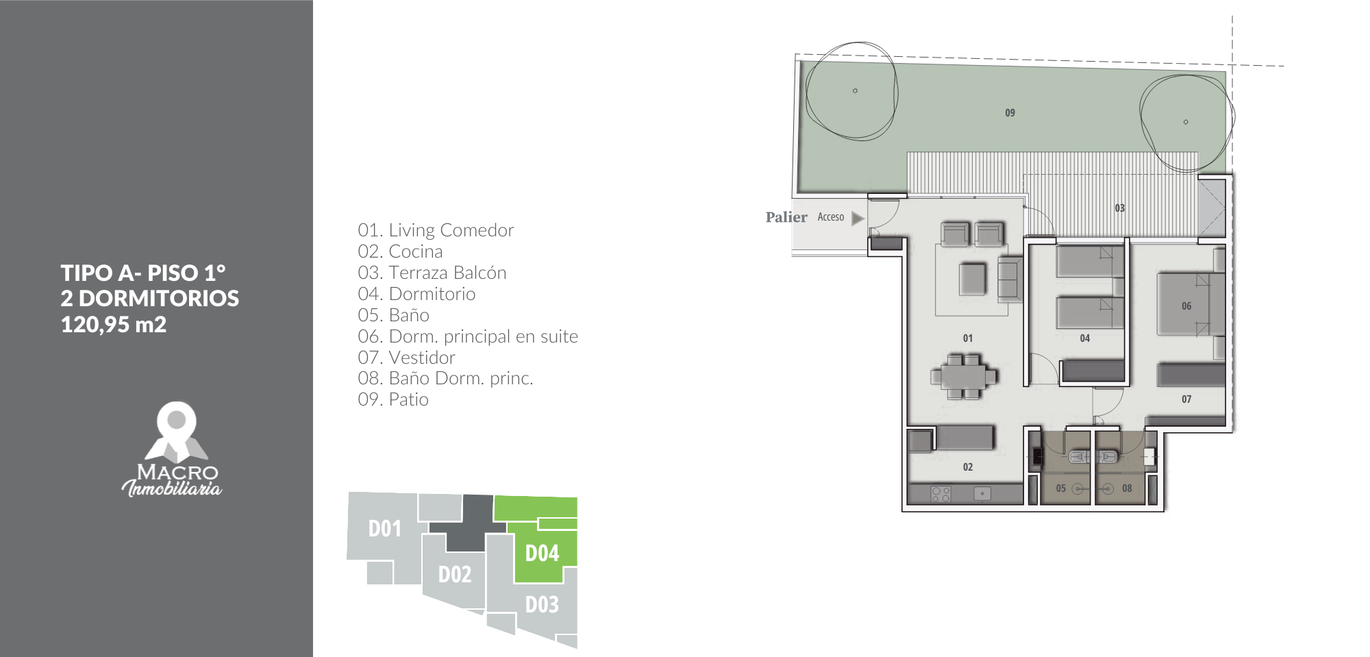 Departamento 2 Dormitorios + Gran Terraza (Piso 1) - VIVO AREA 1 - LOS NARANJOS