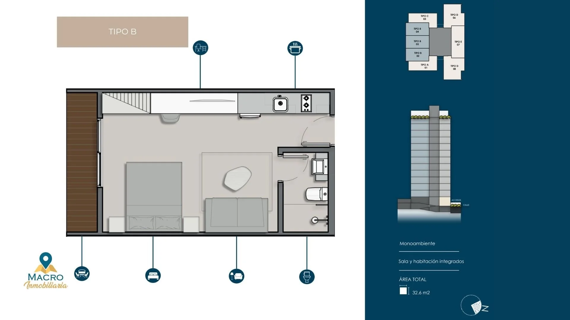 Unidad 1202 - Monoambiente Sky Living - PASEO LOMAS CDE