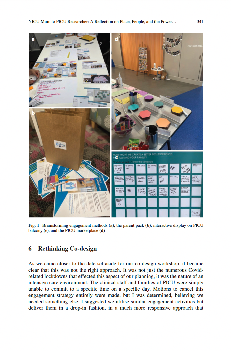 Screenshot of published chapter “NICU Mum to PICU Researcher: A Reflection on Place, People, and the Power of Shared Experience.”