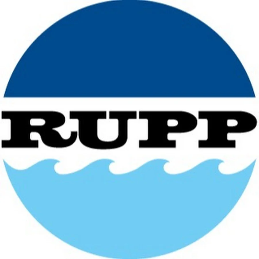 The logo shows the word 'RUPP' in bold black letters with blue waves beneath it, all inside a circular design with a blue semicircle on the top and bottom.