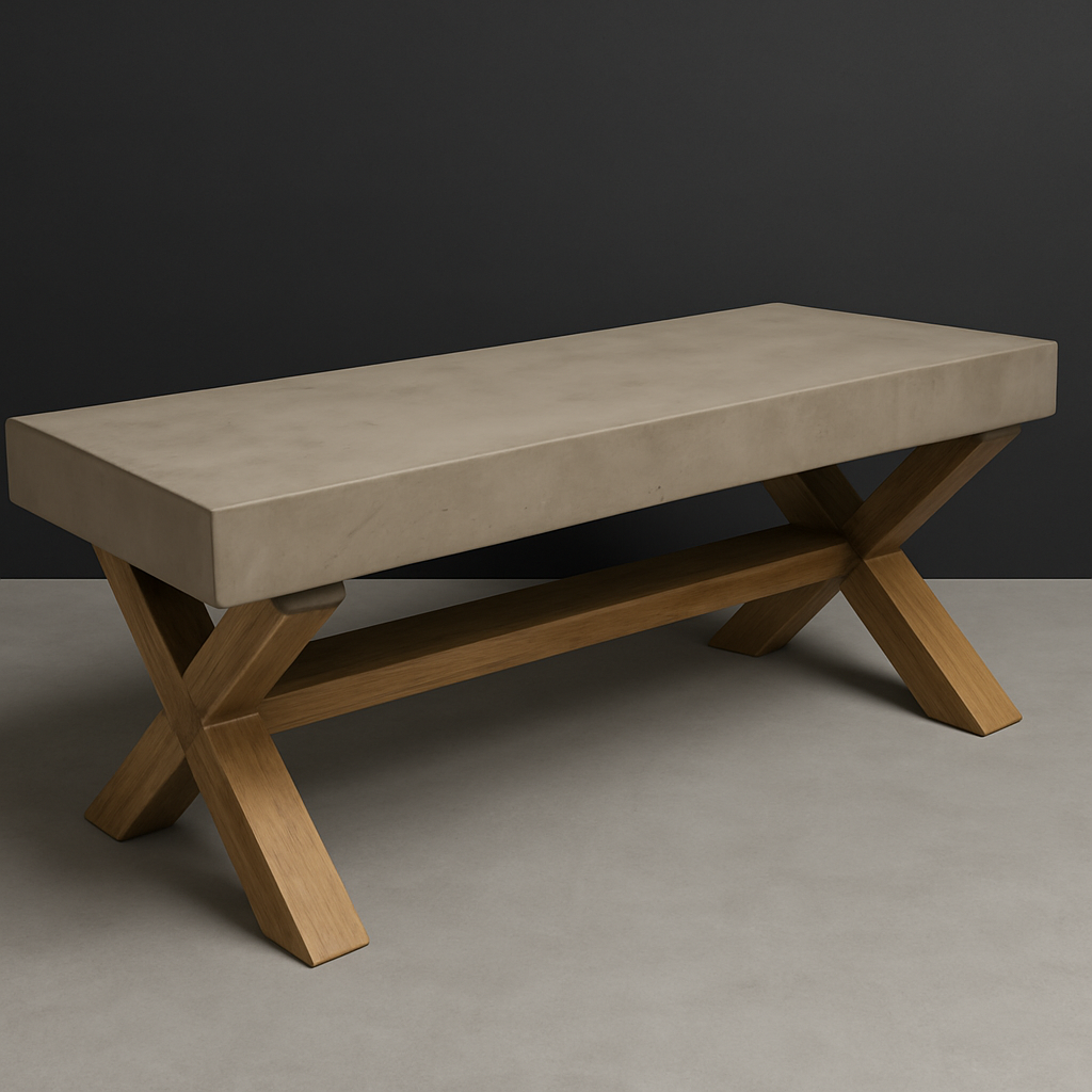 This handcrafted bench features trowel-finished concrete top paired with a solid poplar base. The concrete surface delivers a clean, modern slab look without the excessive weight, while the popular frame provides strength , stability, and warm charac