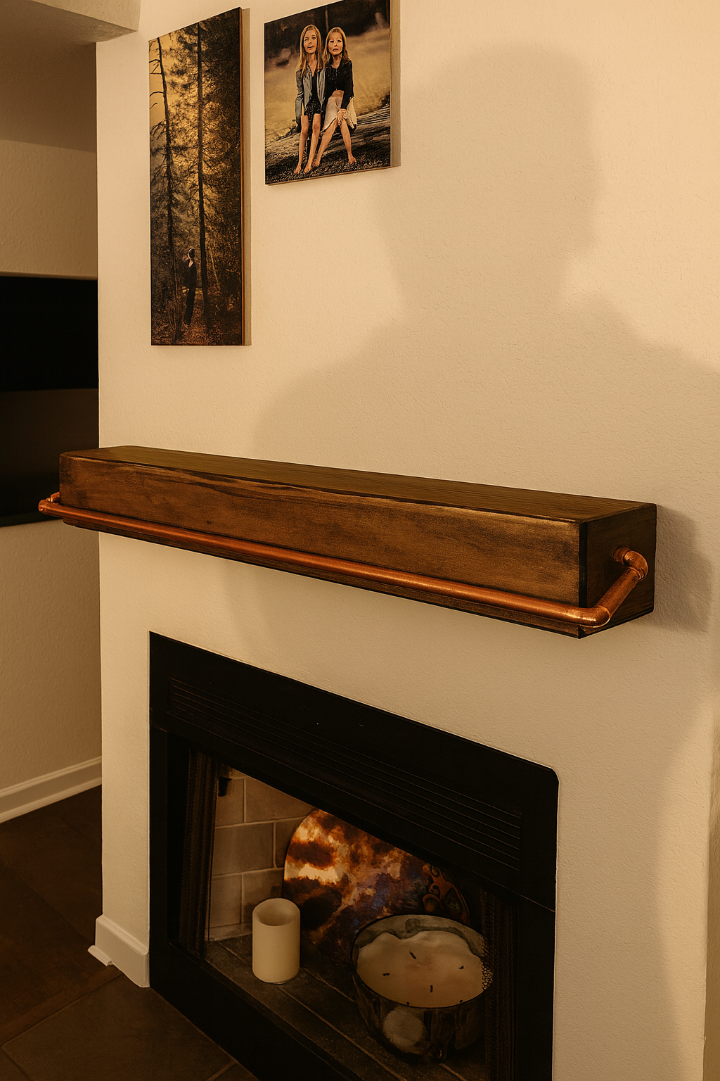 Floating Shelf with Copper Hanging Bar 