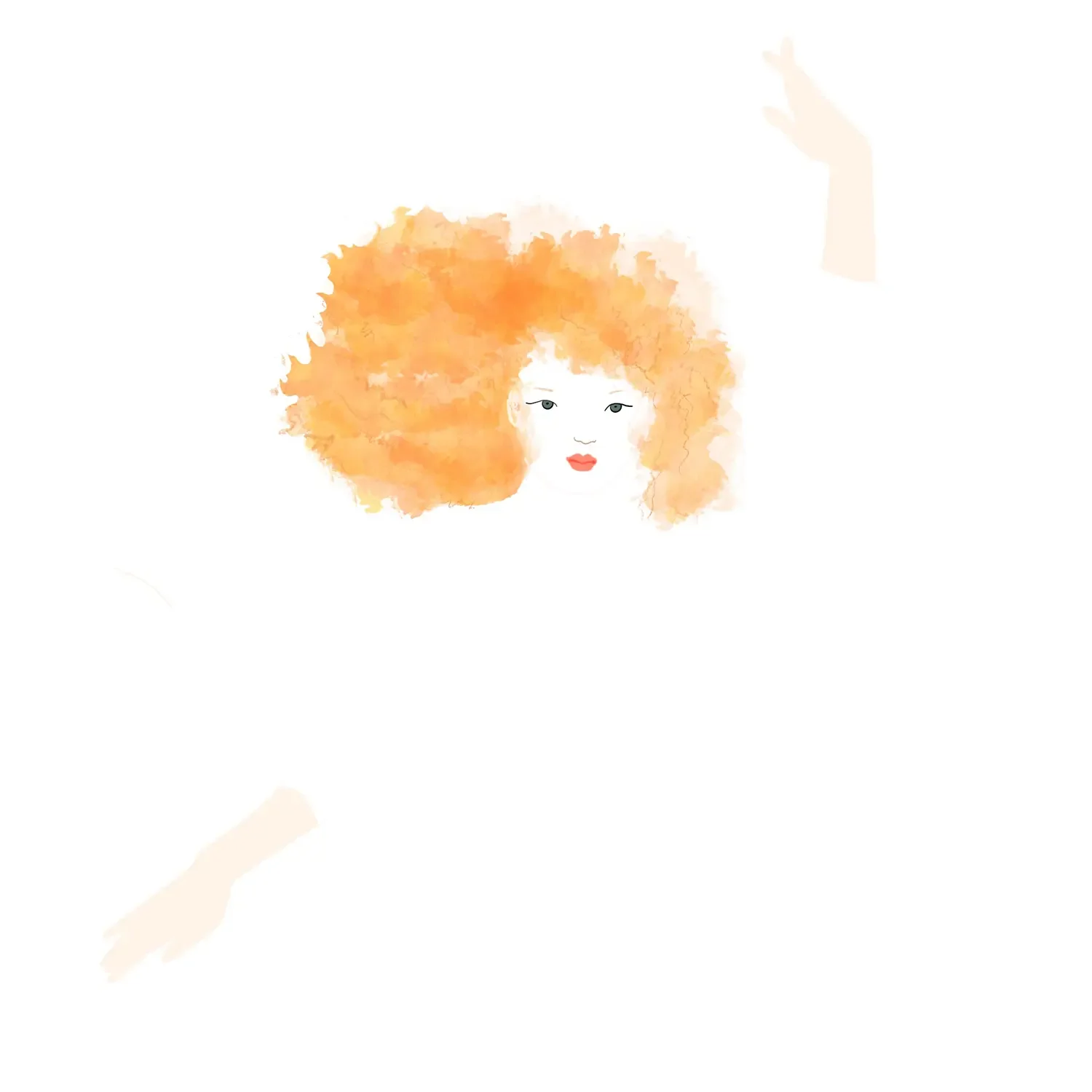 Sarita — minimalist redhead portrait with soft orange hair and delicate lines on white background, by Mari Rosa.