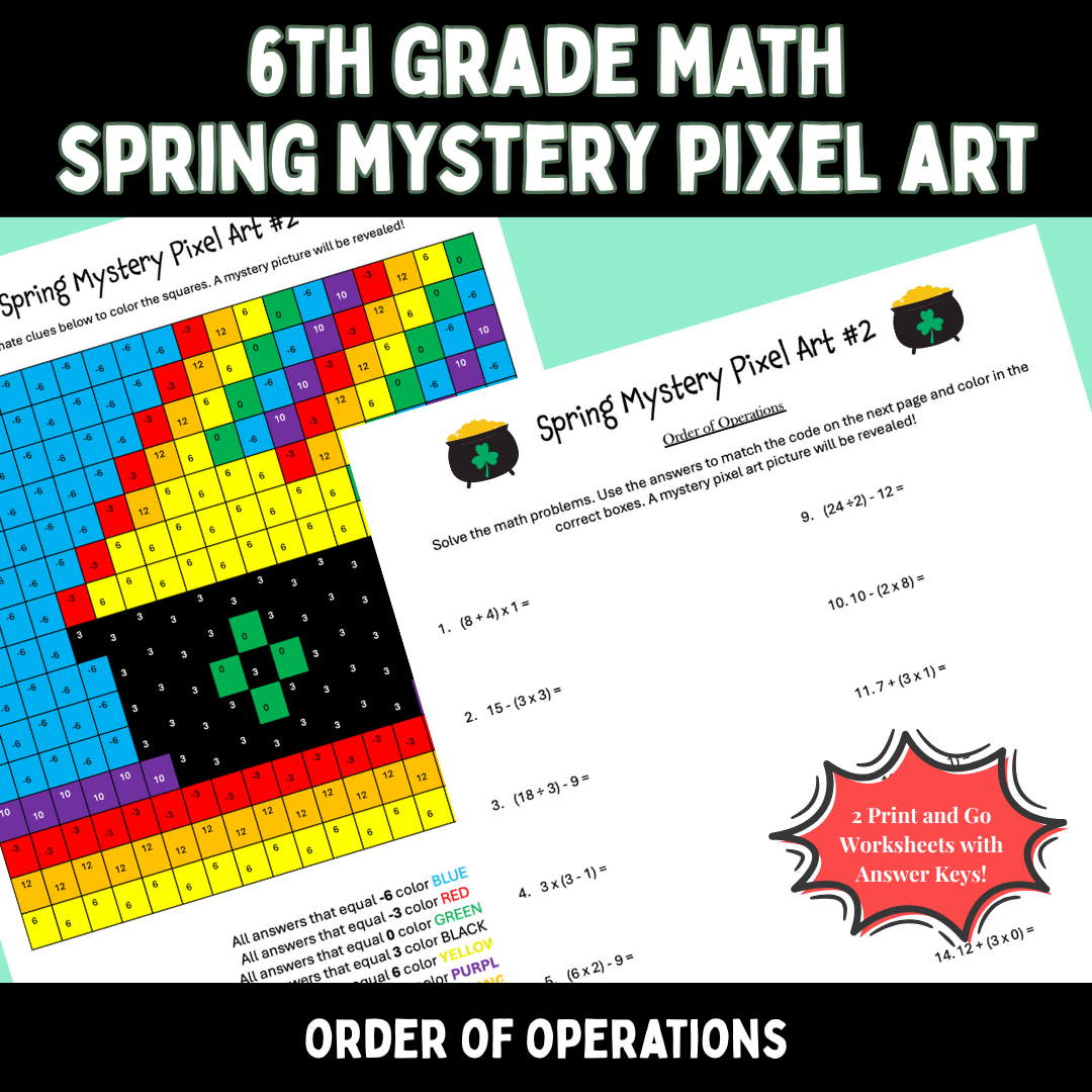 6th Grade Math | Order of Operations | Spring Mystery Pixel Art