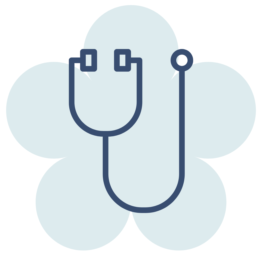 Medical stethoscope icon over a stylized flower background