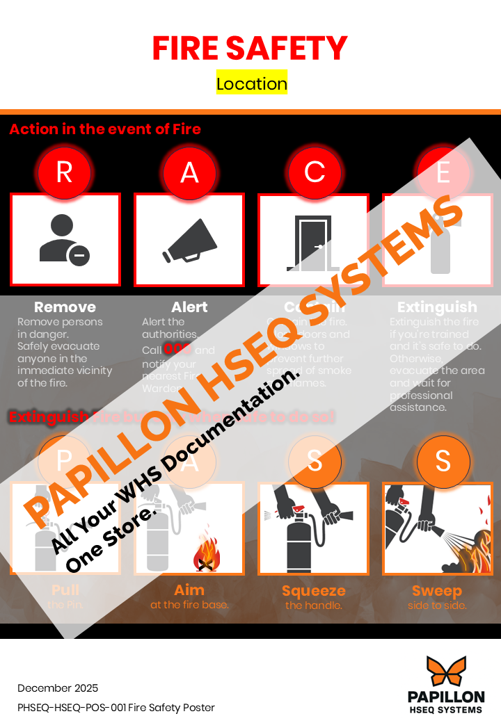Emergency Fire Safety – RACE & PASS : Safety Poster (A4, PPT)