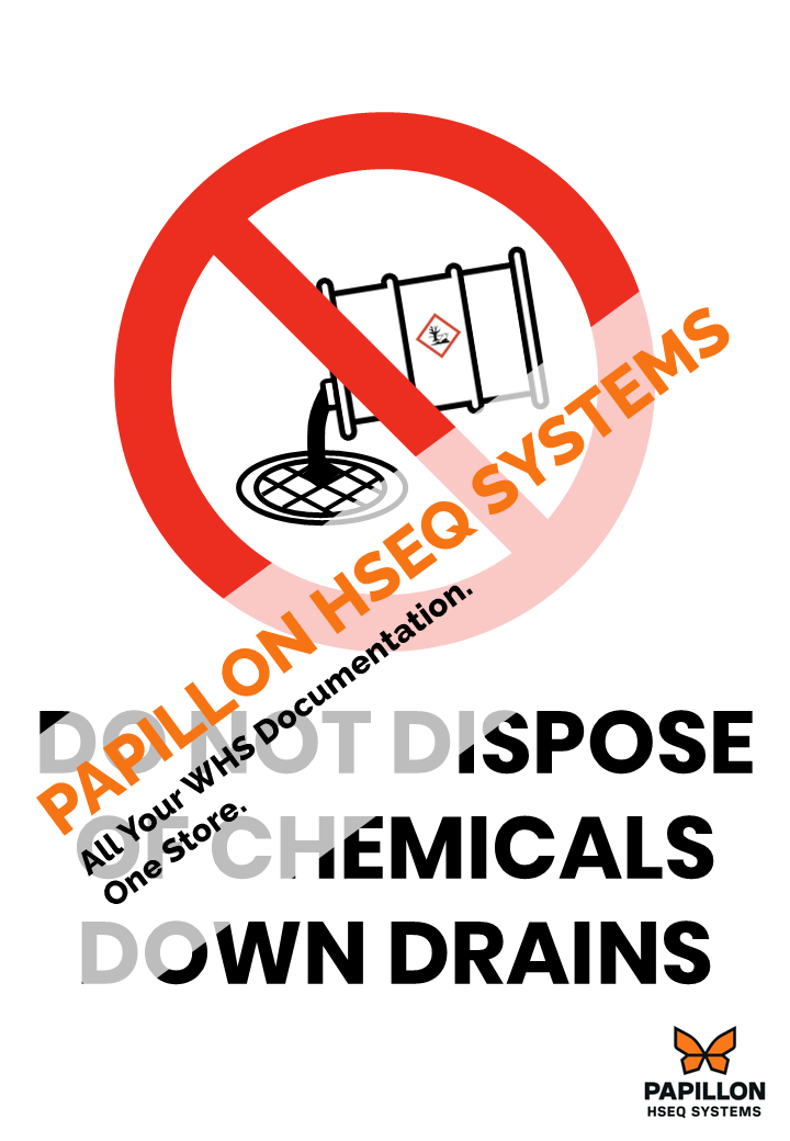 Do Not Dispose of Chemicals Down Drains : Safety Sign (A4, PPT)