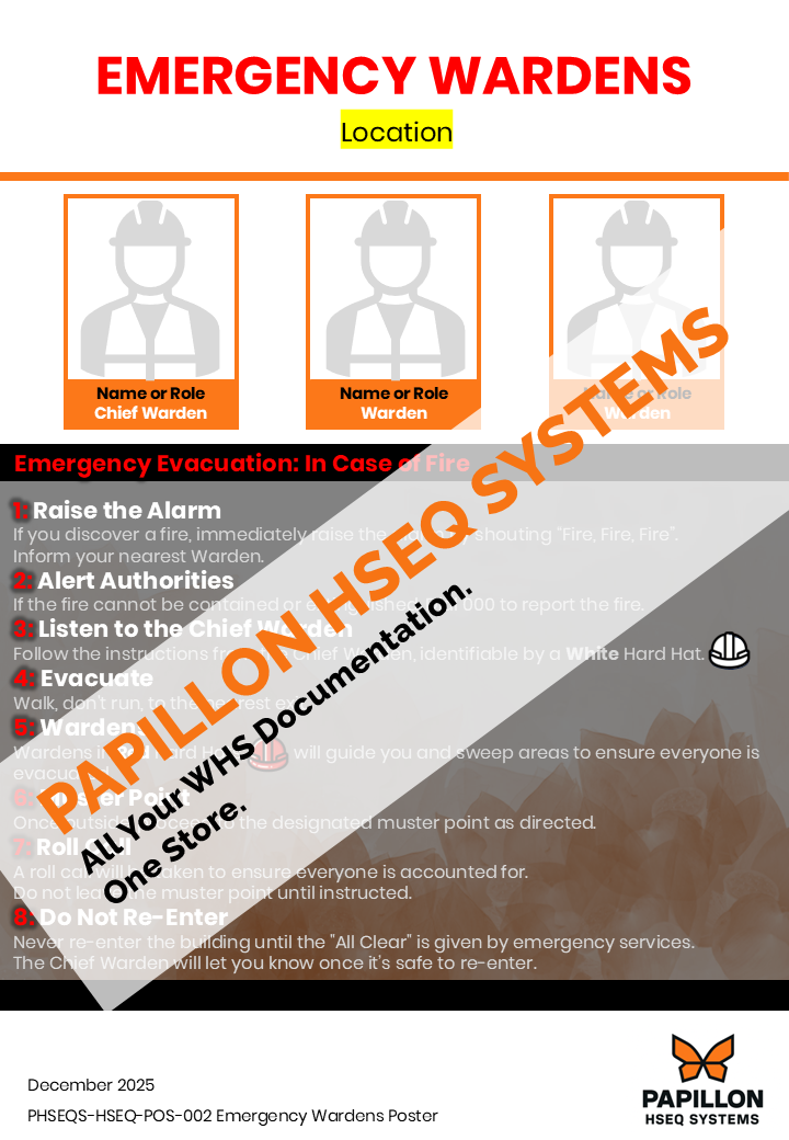 Emergency Wardens : Emergency Evacuation Safety Poster (A4, PPT)