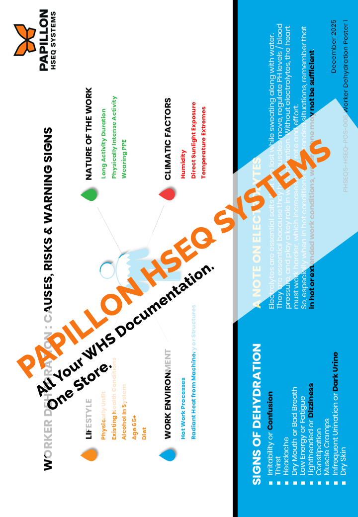 Worker Dehydration : Causes, Risks & Warning Signs Safety Poster (A4, PPT)