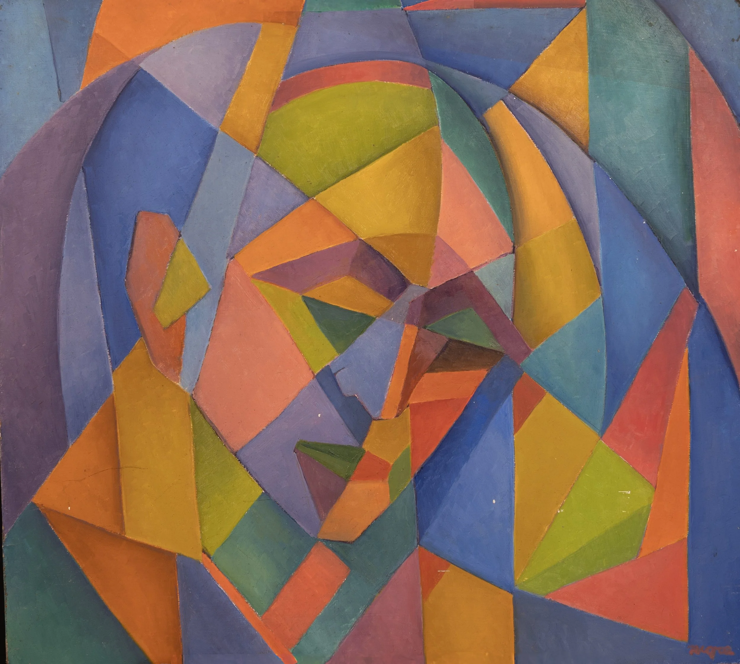 Self-Portrait - 
A second self-portrait rendered in stained-glass abstraction, emphasizing facial planes and structural symmetry.