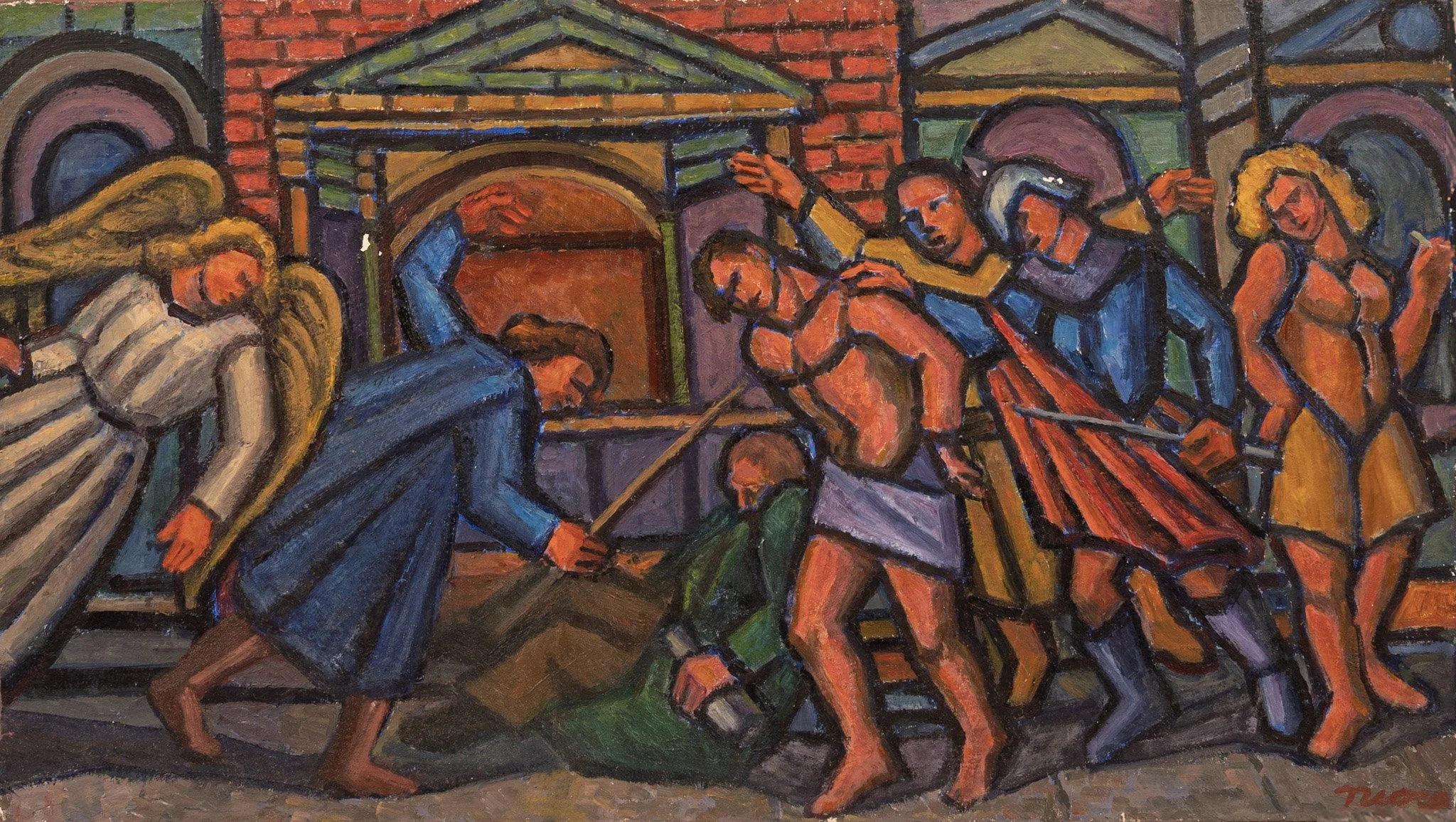 Clash, 11.75 × 21 in., oil on board.