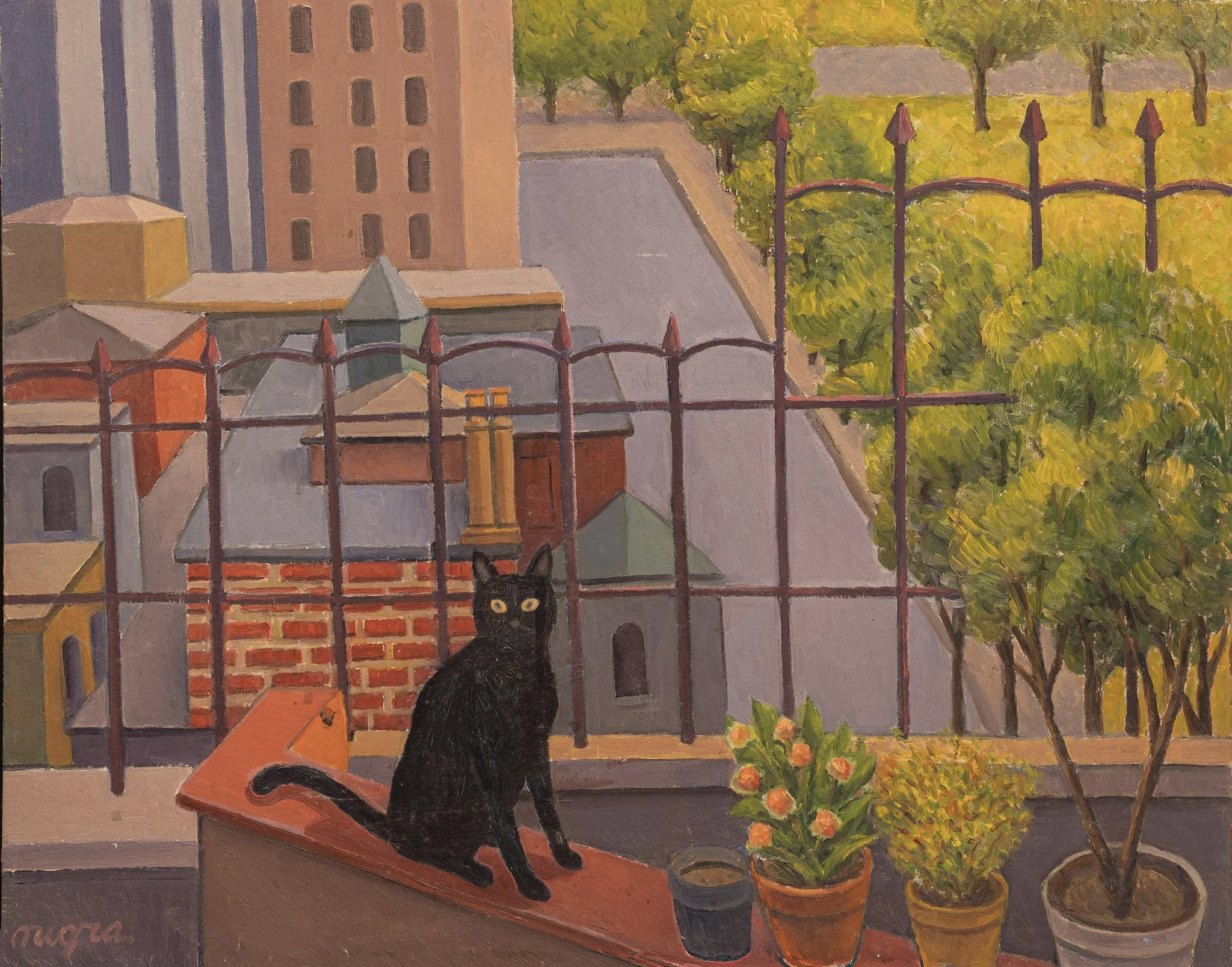 Black Cat Stare, 21 × 26.5 in., oil on board.