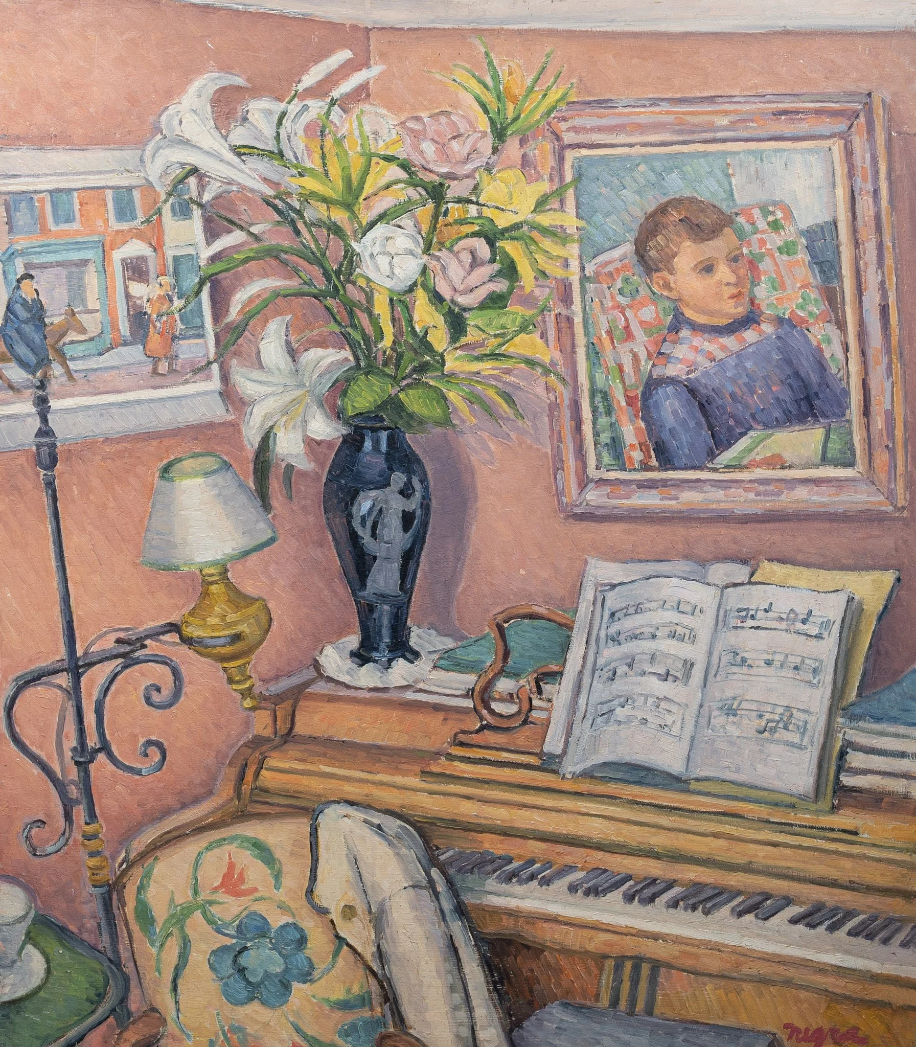 Tommy and Piano, 24 × 21 in., oil on board.