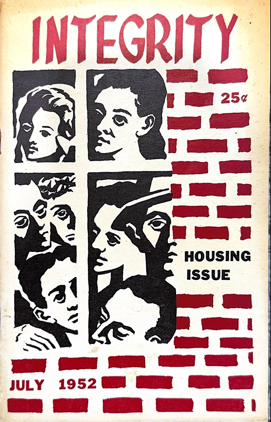 July 1952 - Cover - 
Nigra provided the cover art for Integrity and was featured within the issue with three comic-style illustrations addressing social themes. He appeared in all four issues of the publication that year.