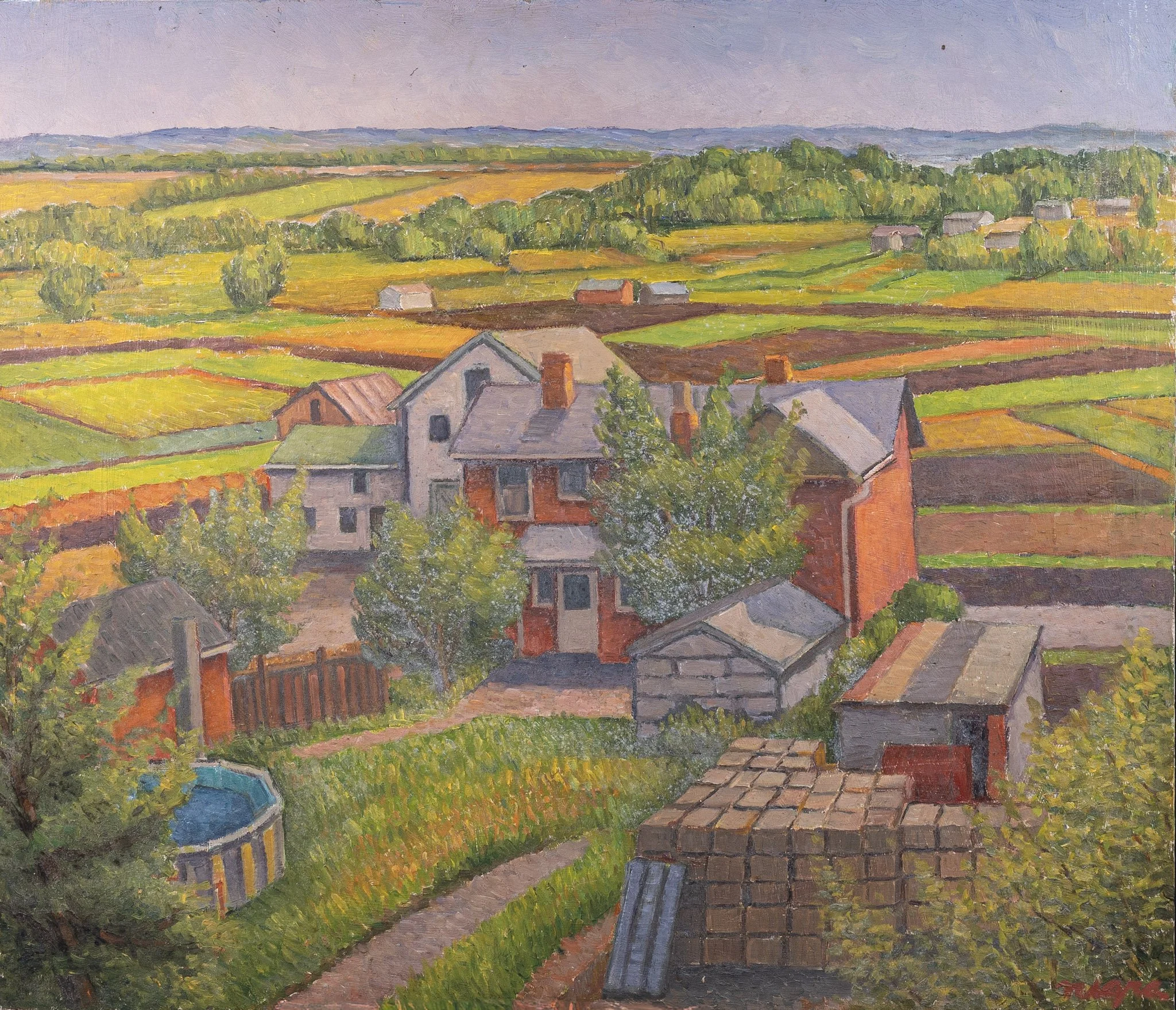 Chester Brick House, 20 × 23 in., oil on board.