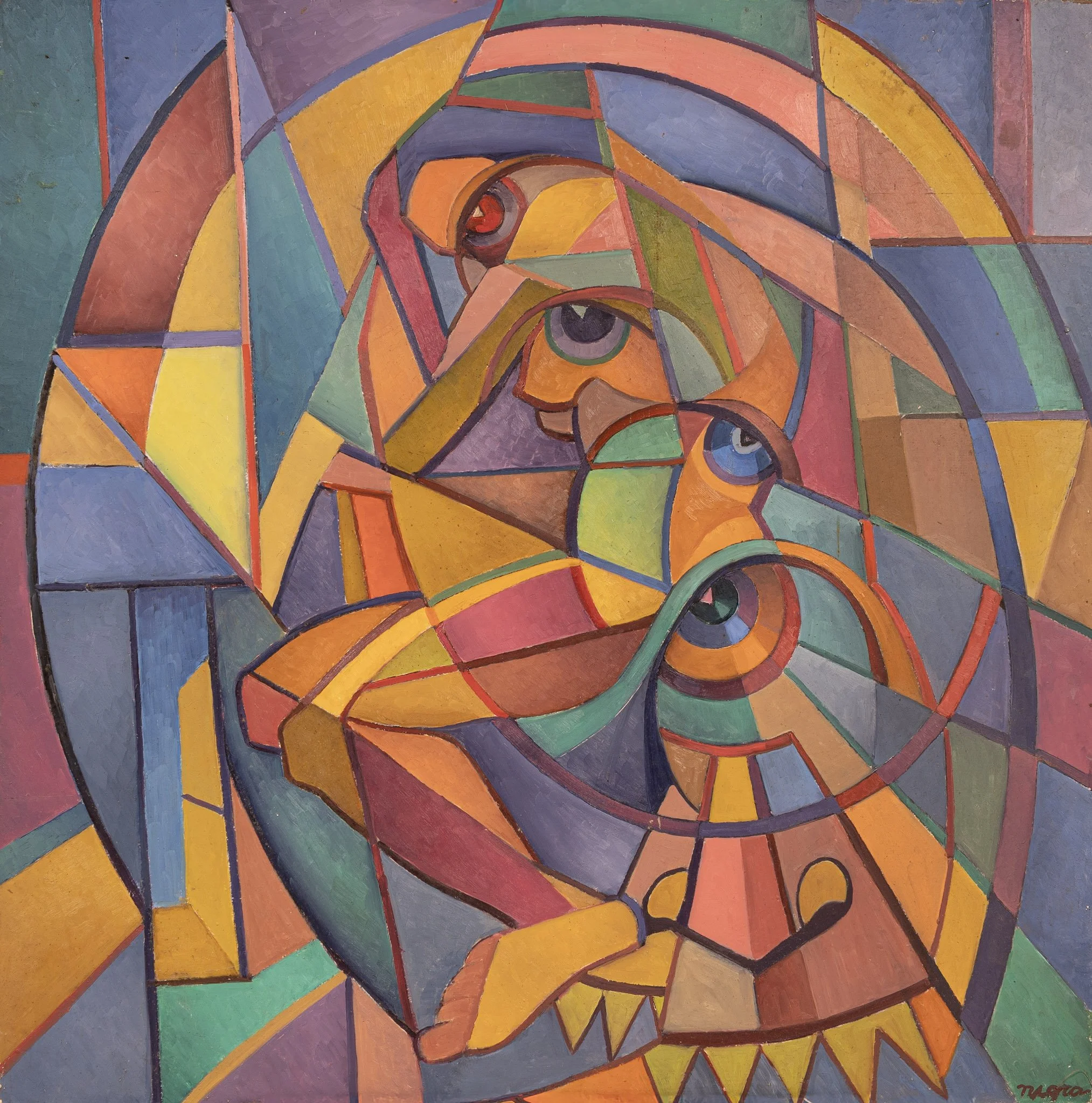 Fragmented Figures, 24 × 24 in., oil on board.